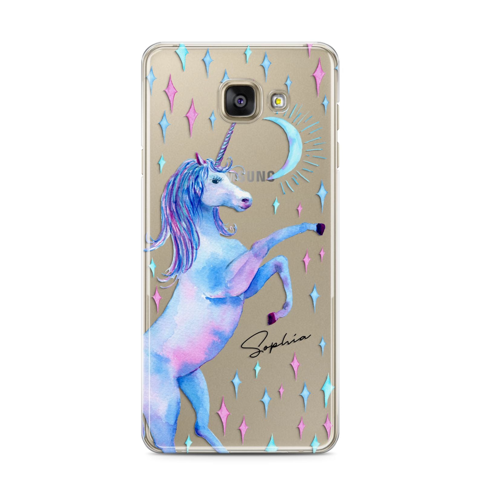 Personalised Unicorn Name Samsung Galaxy A3 2016 Case on gold phone