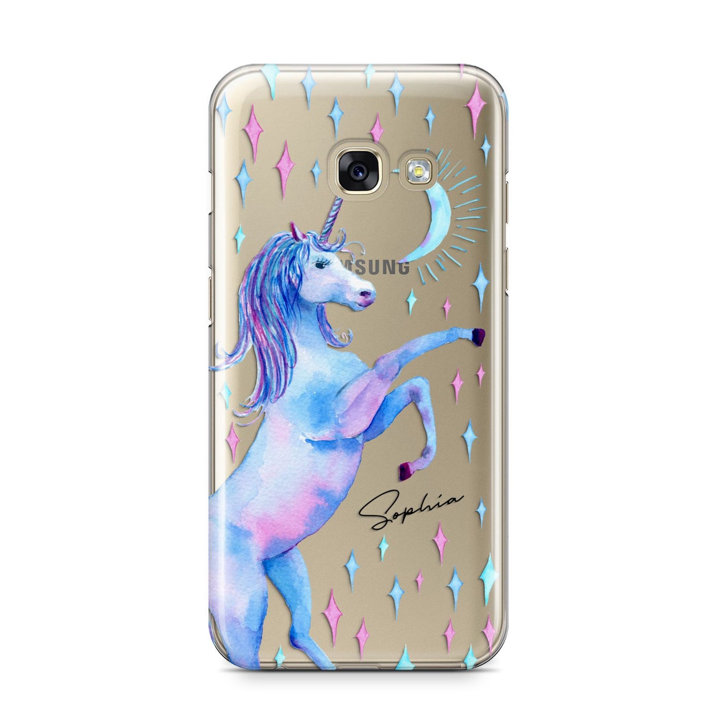 Personalised Unicorn Name Samsung Galaxy A3 2017 Case on gold phone
