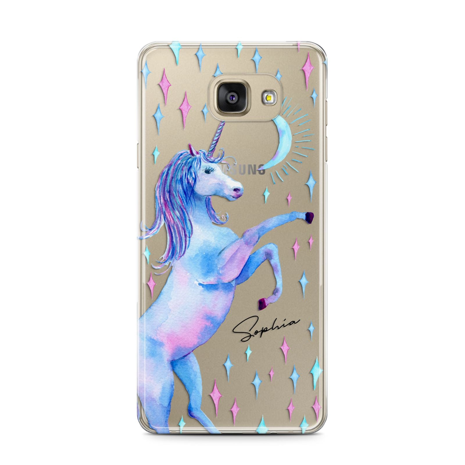 Personalised Unicorn Name Samsung Galaxy A7 2016 Case on gold phone