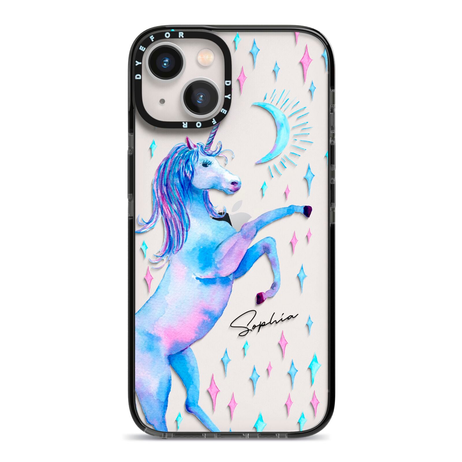 Personalised Unicorn Name iPhone 13 Black Impact Case on Silver phone