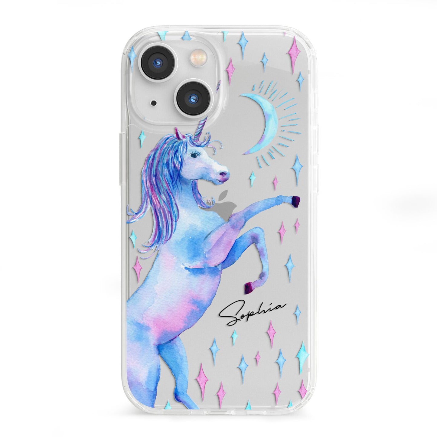 Personalised Unicorn Name iPhone 13 Mini Clear Bumper Case