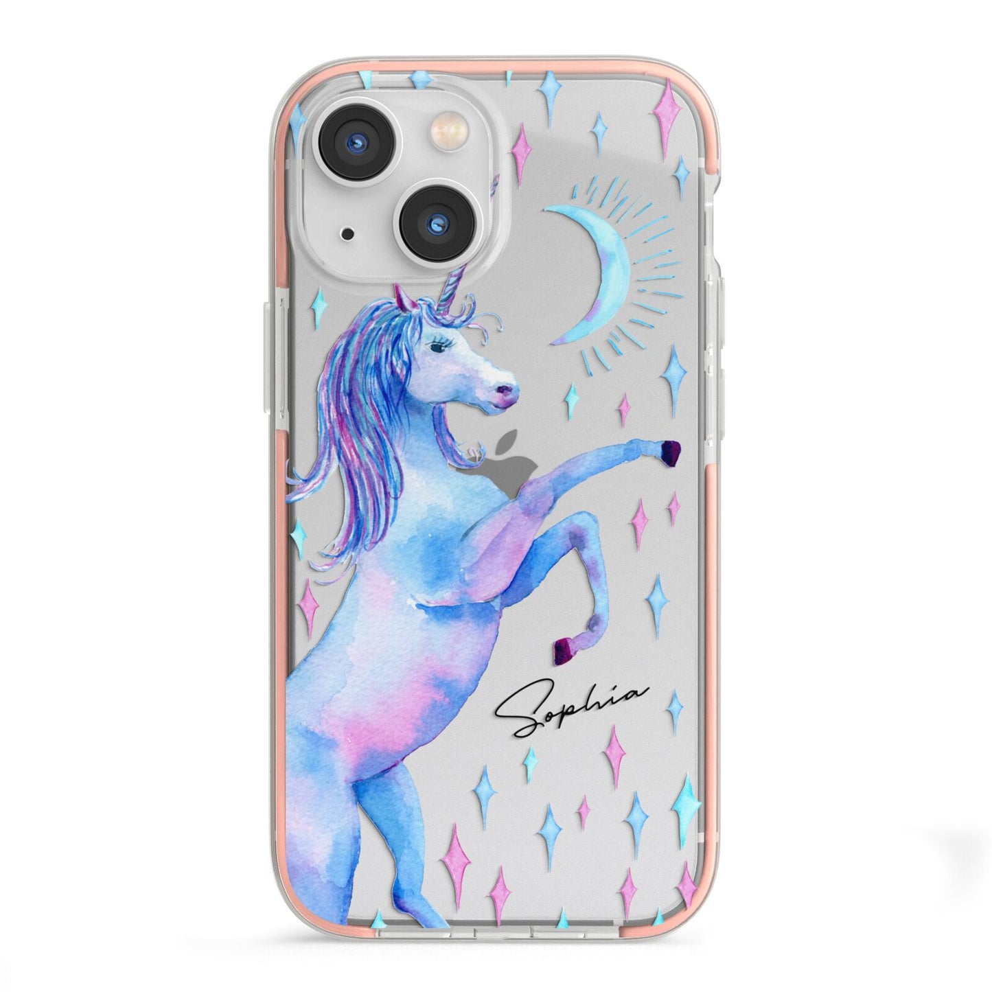Personalised Unicorn Name iPhone 13 Mini TPU Impact Case with Pink Edges