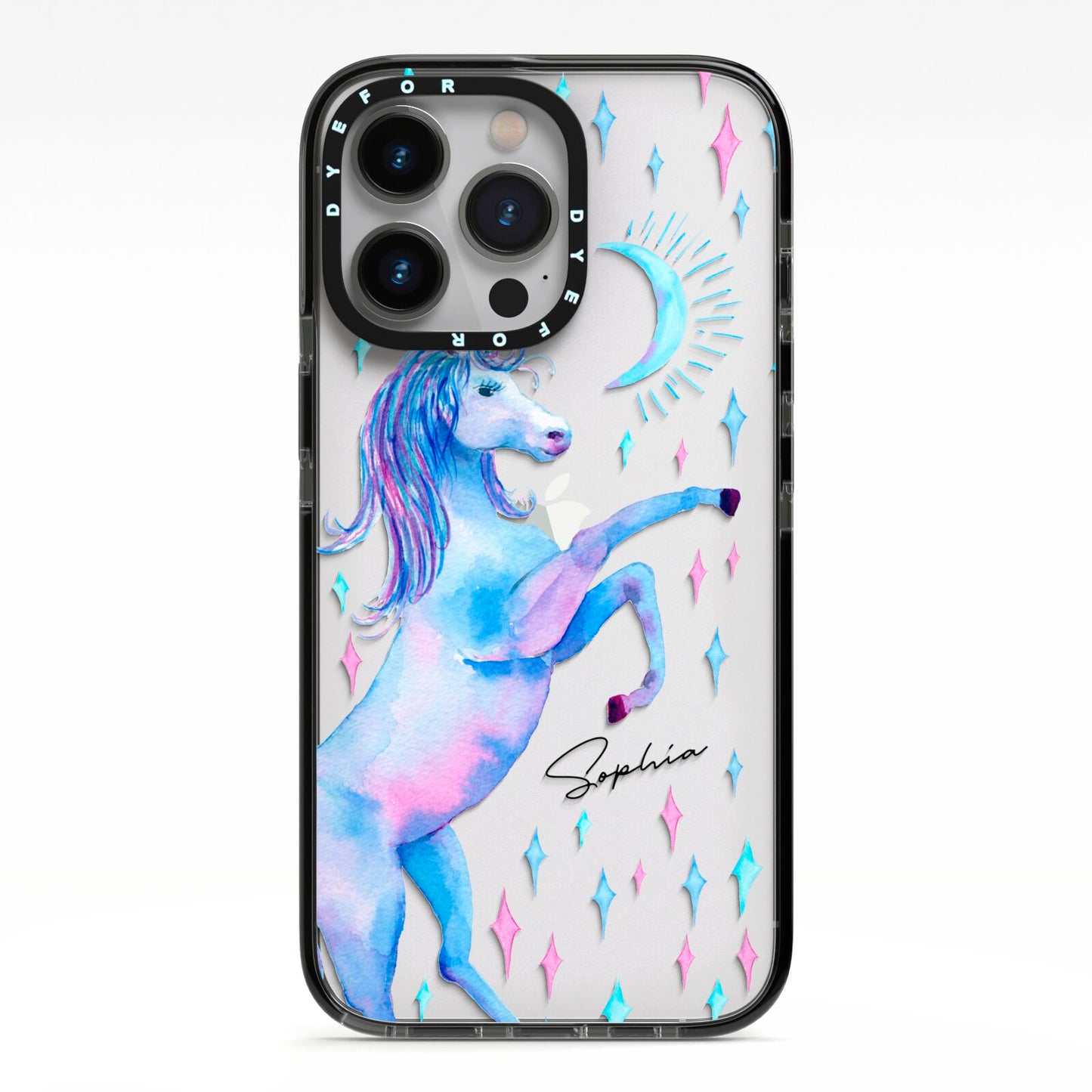 Personalised Unicorn Name iPhone 13 Pro Black Impact Case on Silver phone