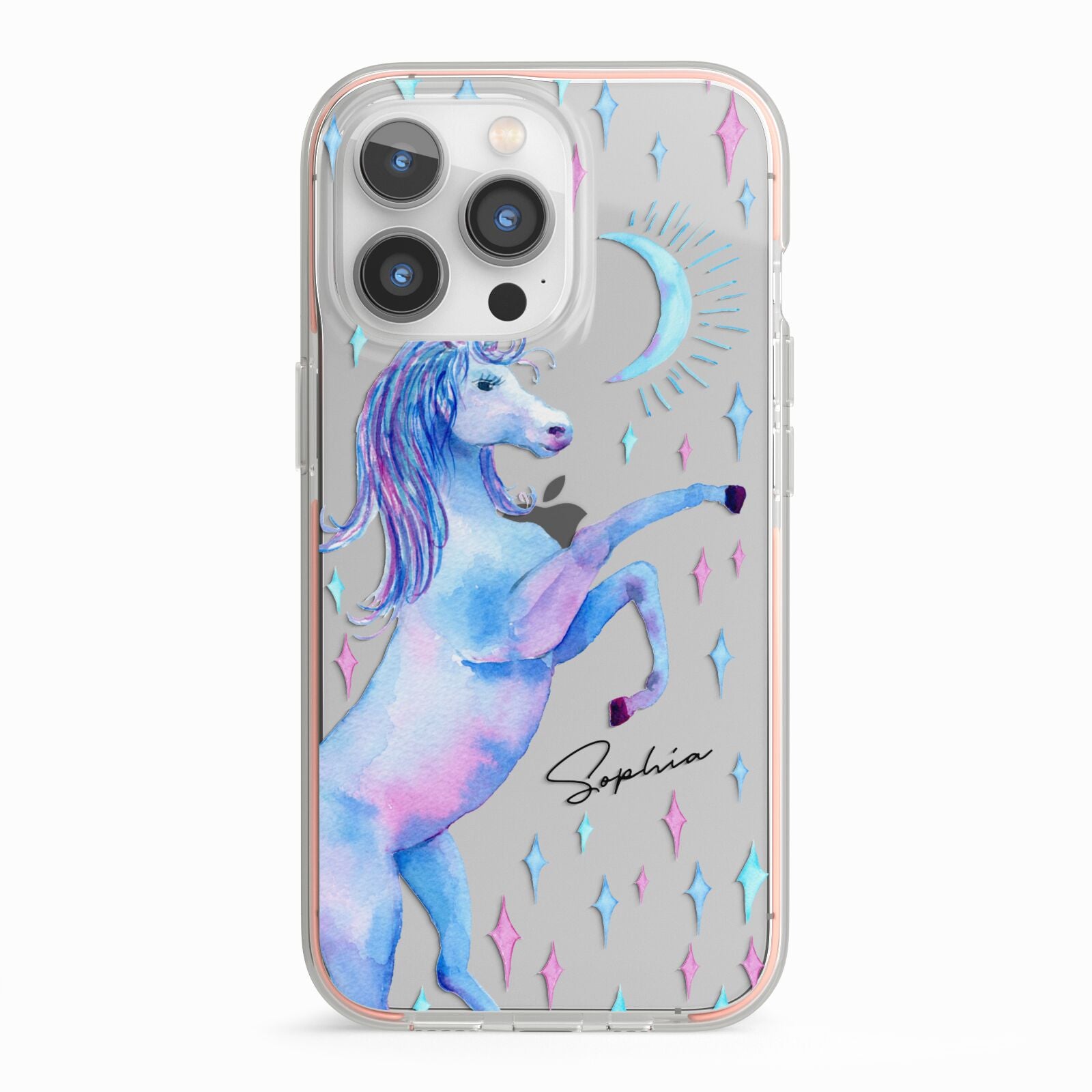 Personalised Unicorn Name iPhone 13 Pro TPU Impact Case with Pink Edges