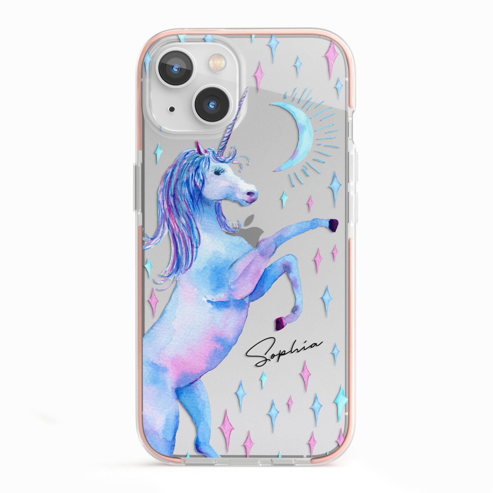 Personalised Unicorn Name iPhone 13 TPU Impact Case with Pink Edges