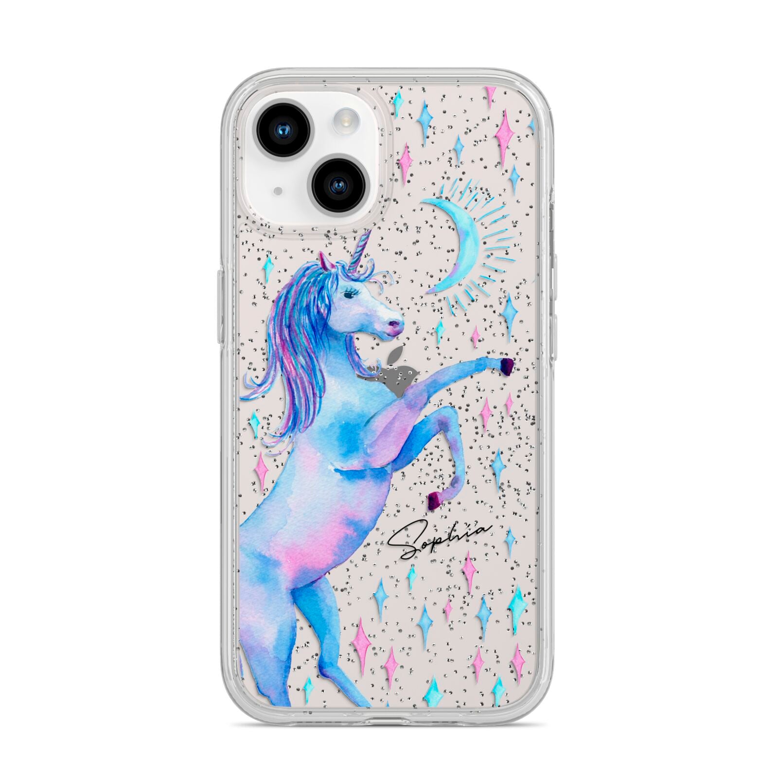 Personalised Unicorn Name iPhone 14 Glitter Tough Case Starlight