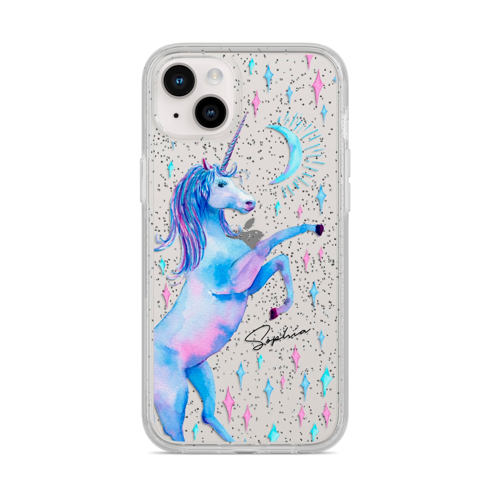 Personalised Unicorn Name iPhone 14 Plus Glitter Tough Case Starlight