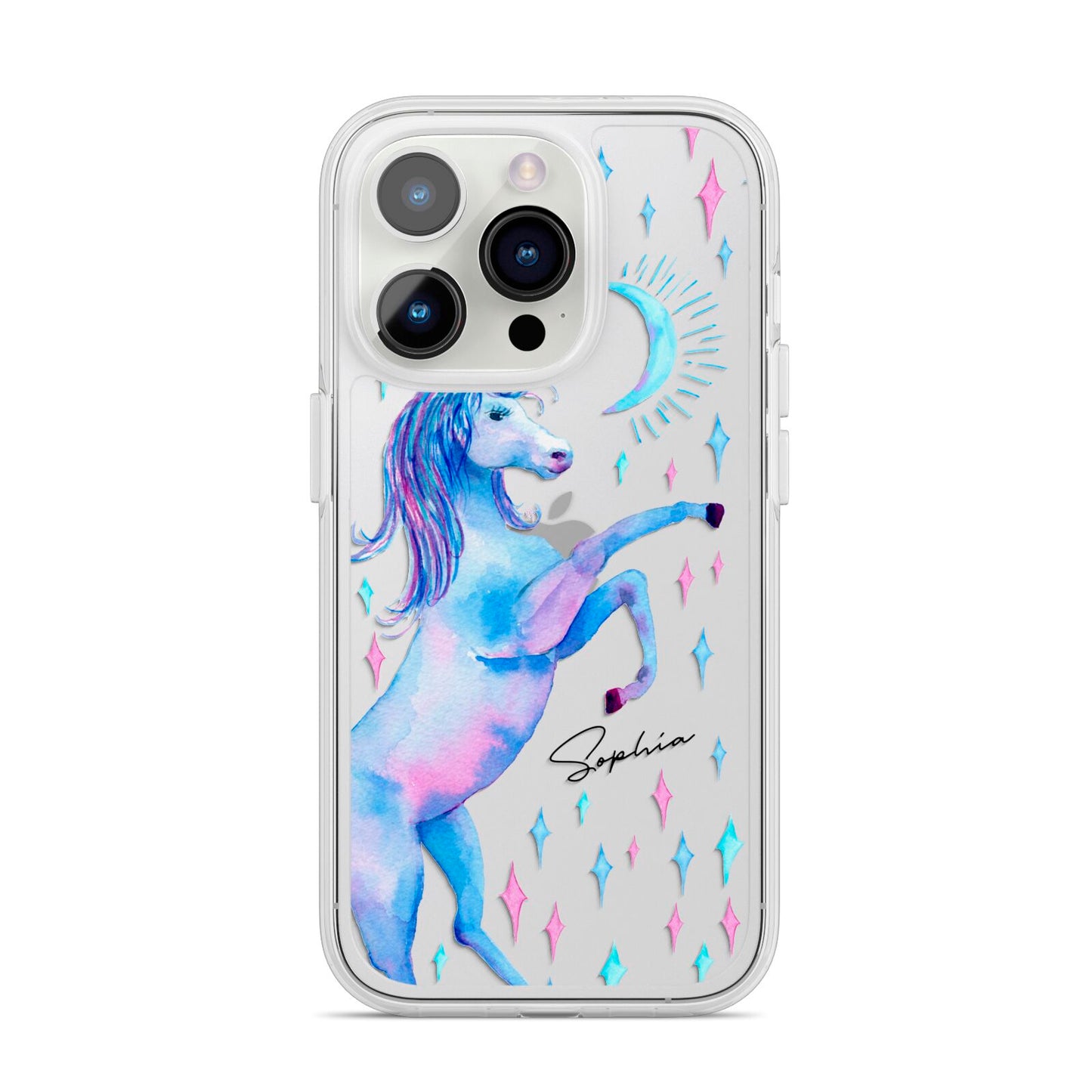 Personalised Unicorn Name iPhone 14 Pro Clear Tough Case Silver