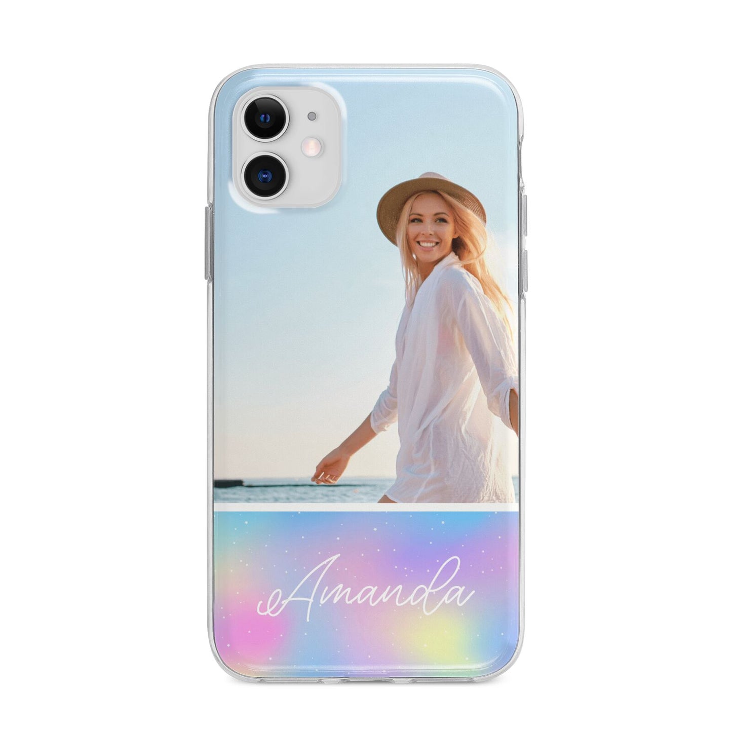 Personalised Unicorn Stars Photo Apple iPhone 11 in White with Bumper Case