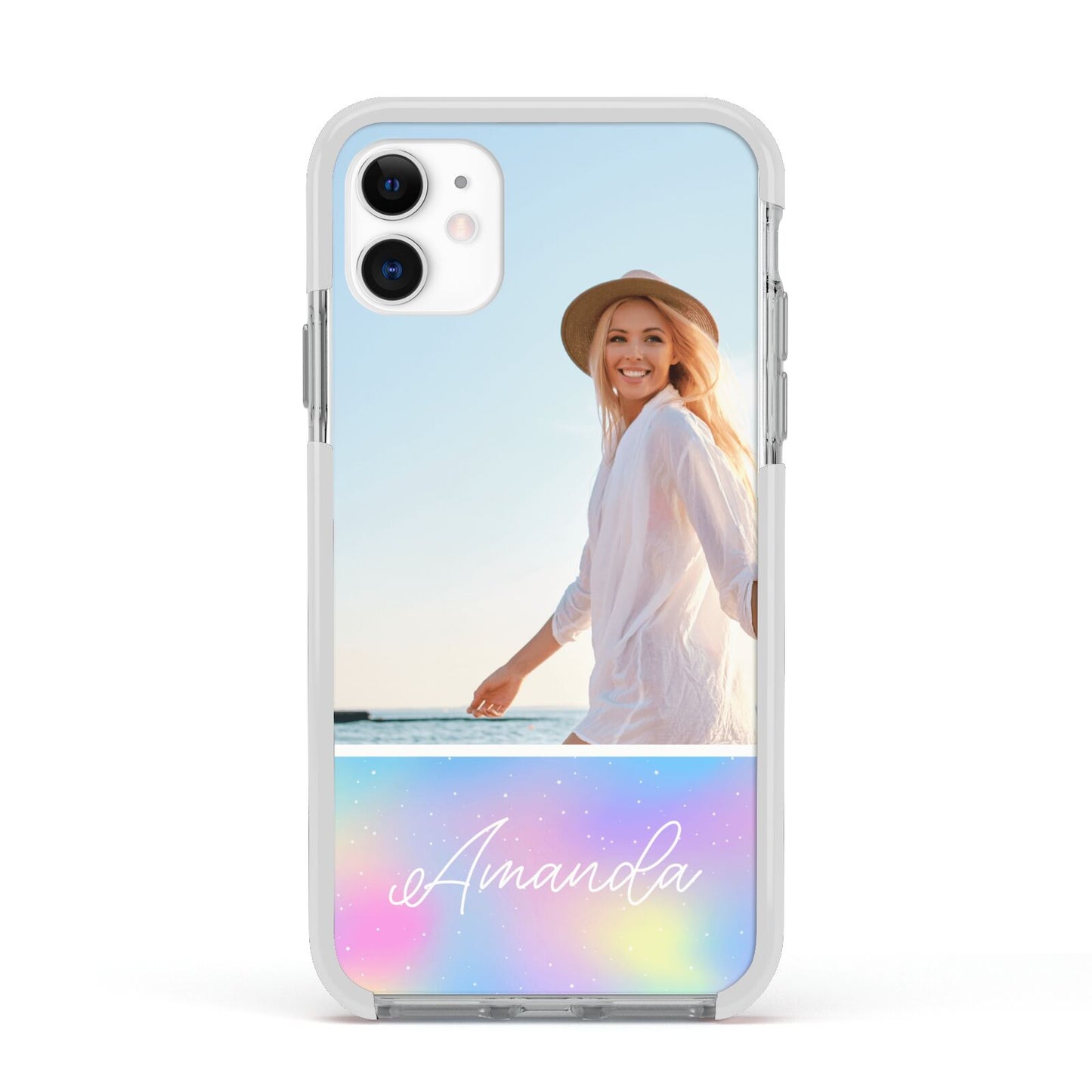 Personalised Unicorn Stars Photo Apple iPhone 11 in White with White Impact Case