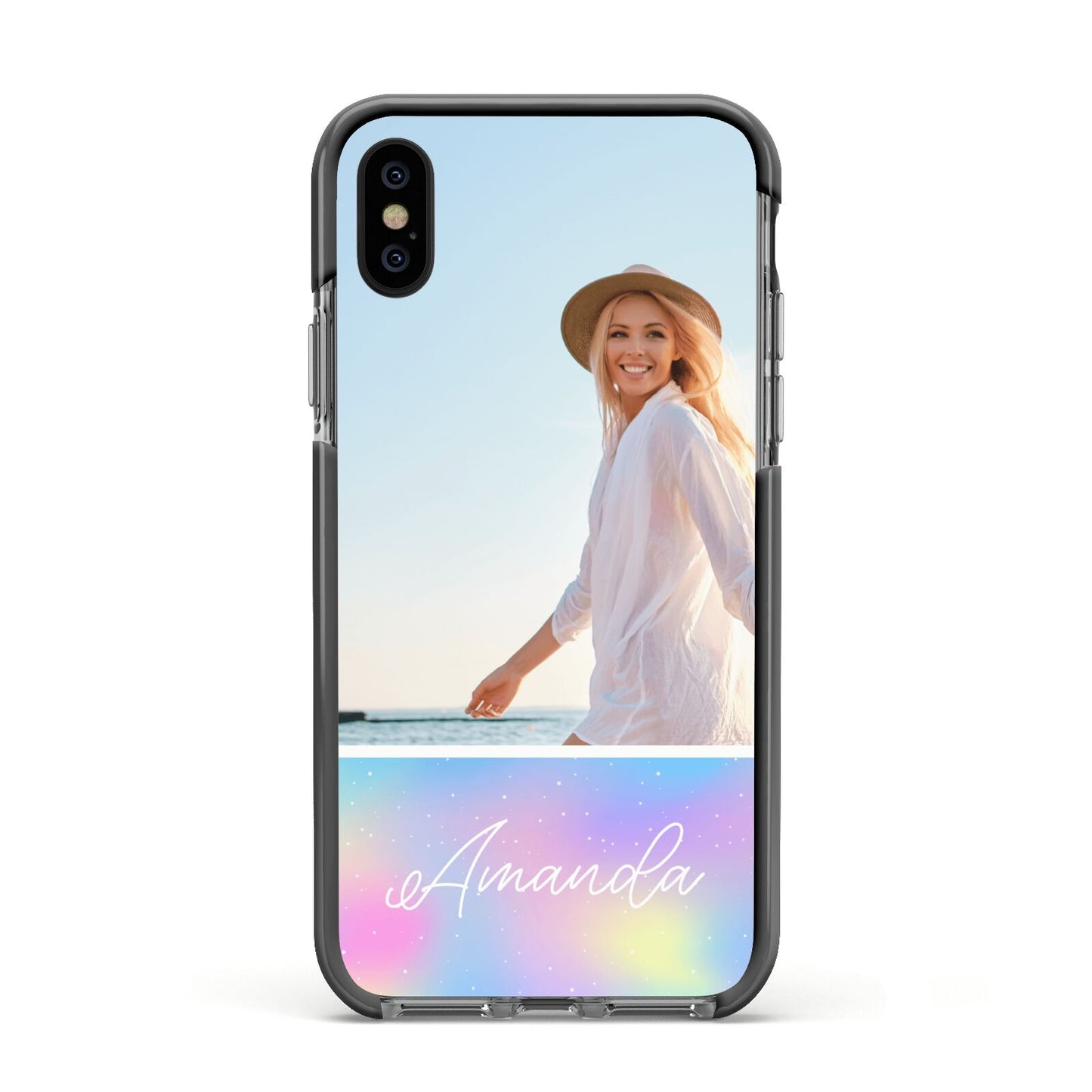 Personalised Unicorn Stars Photo Apple iPhone Xs Impact Case Black Edge on Black Phone