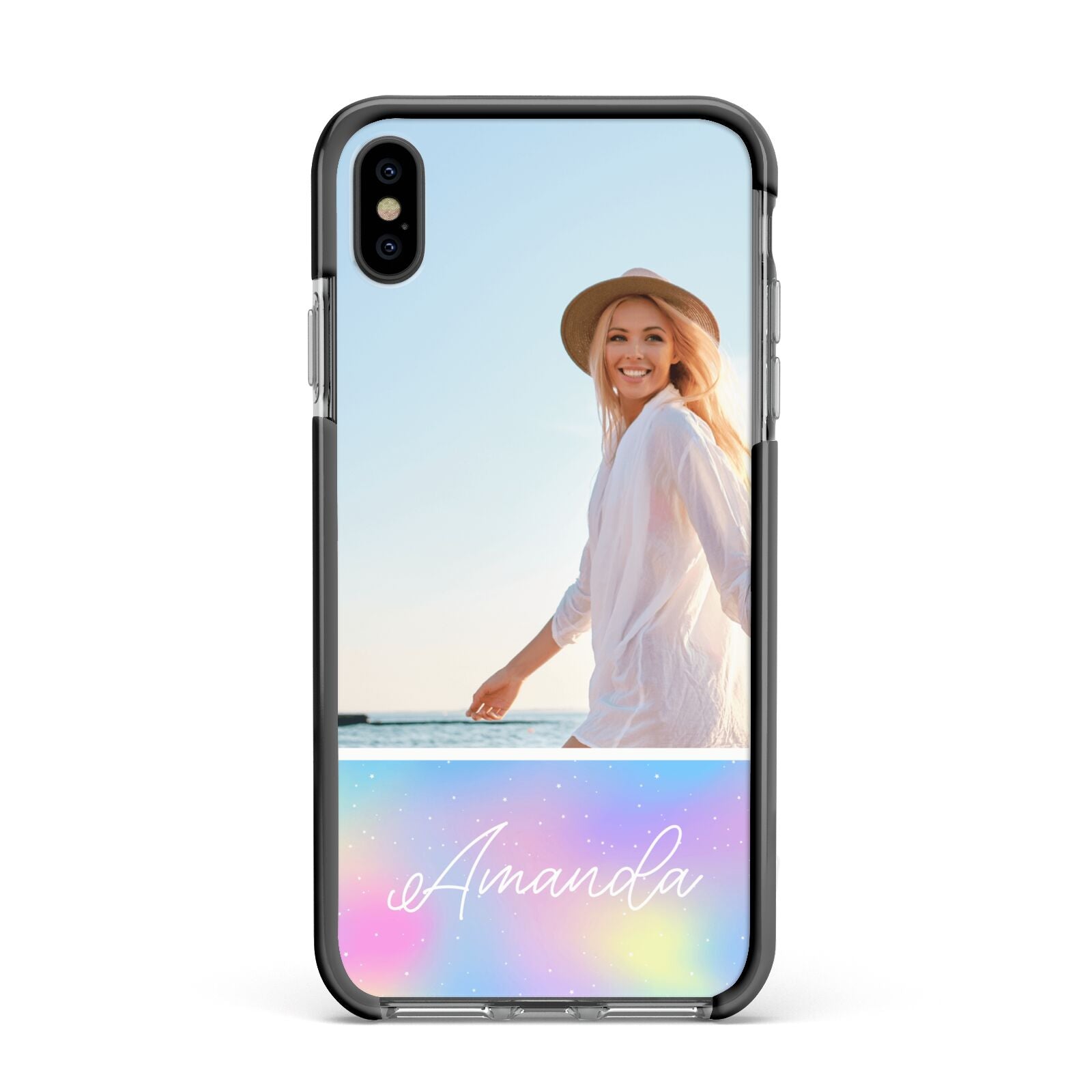 Personalised Unicorn Stars Photo Apple iPhone Xs Max Impact Case Black Edge on Black Phone