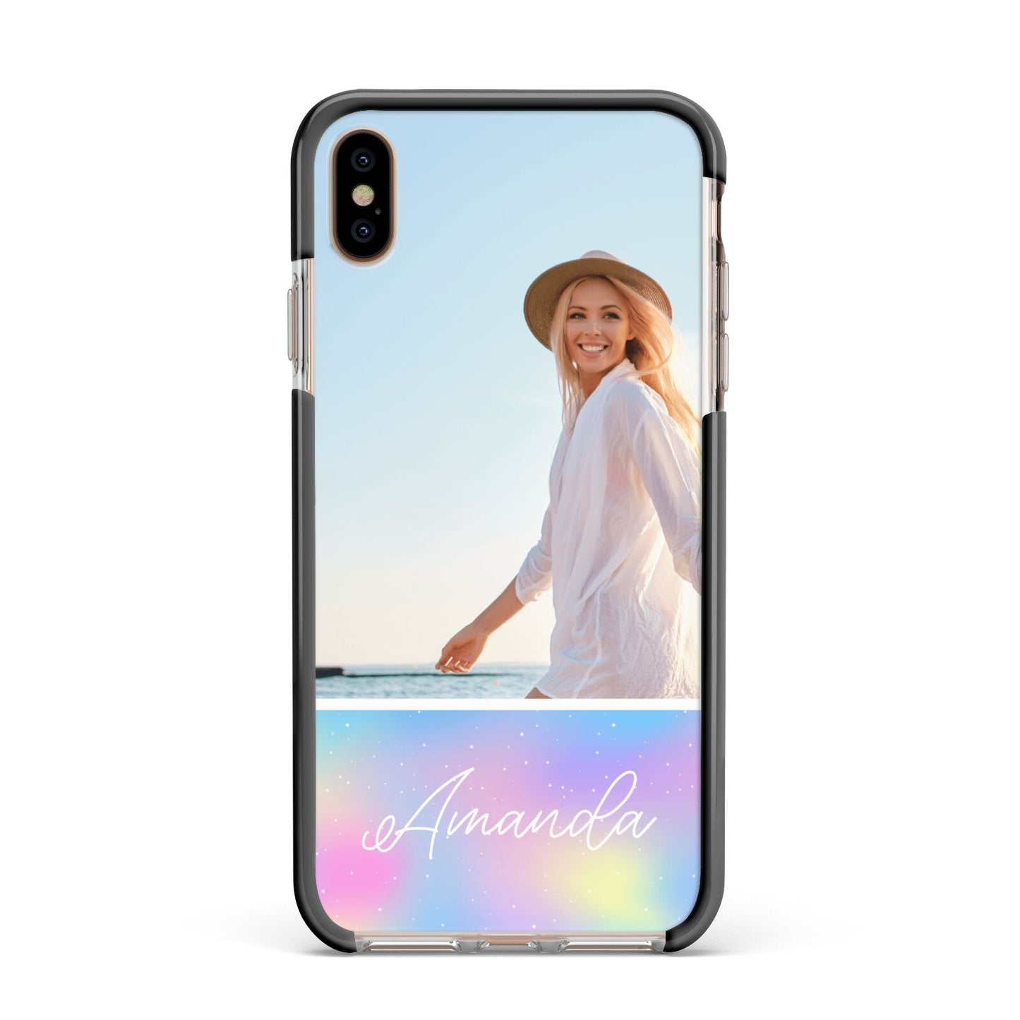 Personalised Unicorn Stars Photo Apple iPhone Xs Max Impact Case Black Edge on Gold Phone