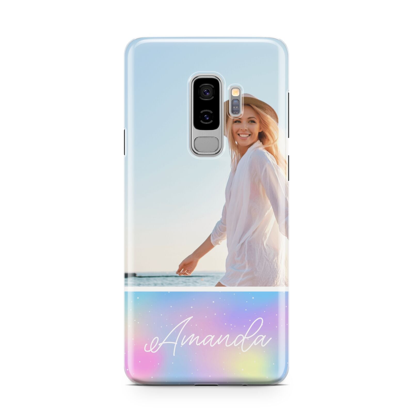 Personalised Unicorn Stars Photo Samsung Galaxy S9 Plus Case on Silver phone