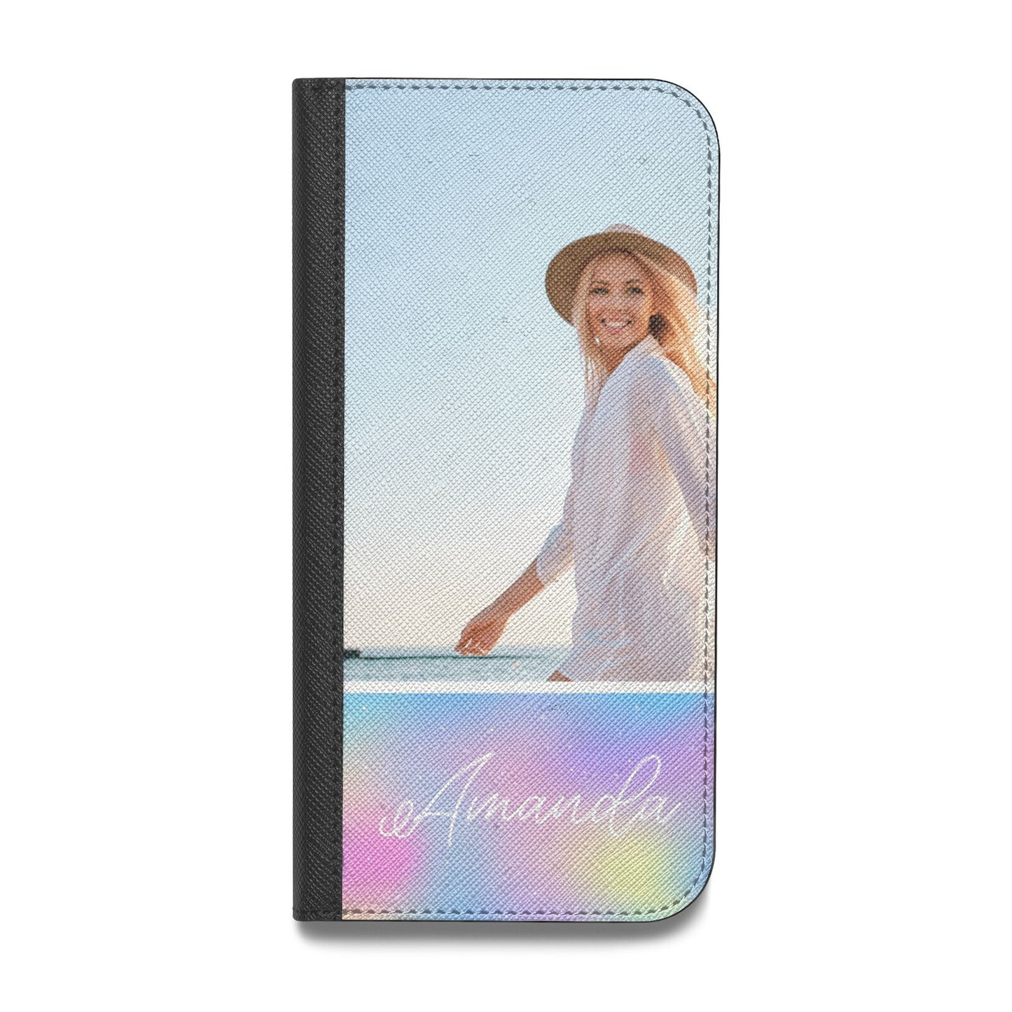 Personalised Unicorn Stars Photo Vegan Leather Flip iPhone Case
