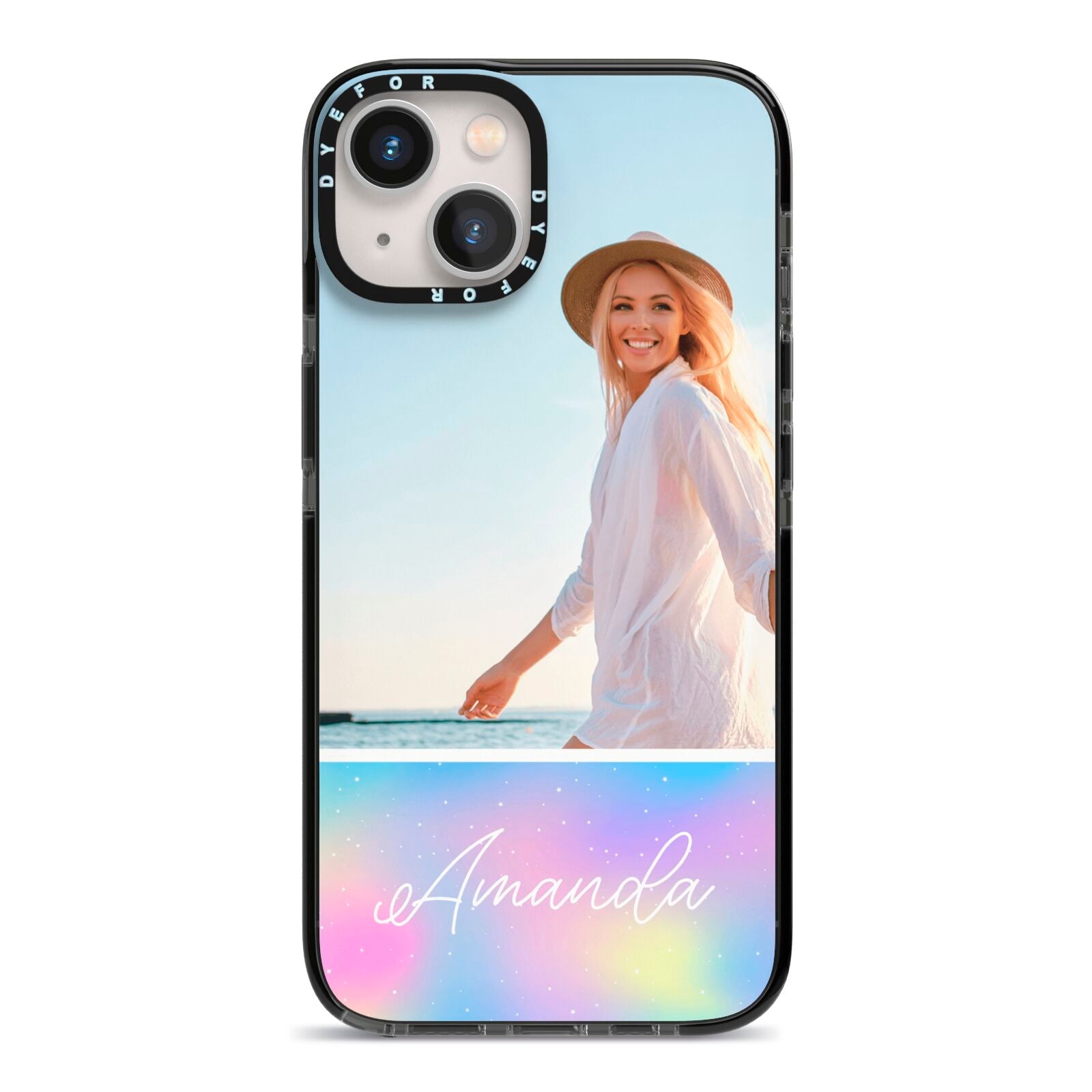 Personalised Unicorn Stars Photo iPhone 13 Black Impact Case on Silver phone