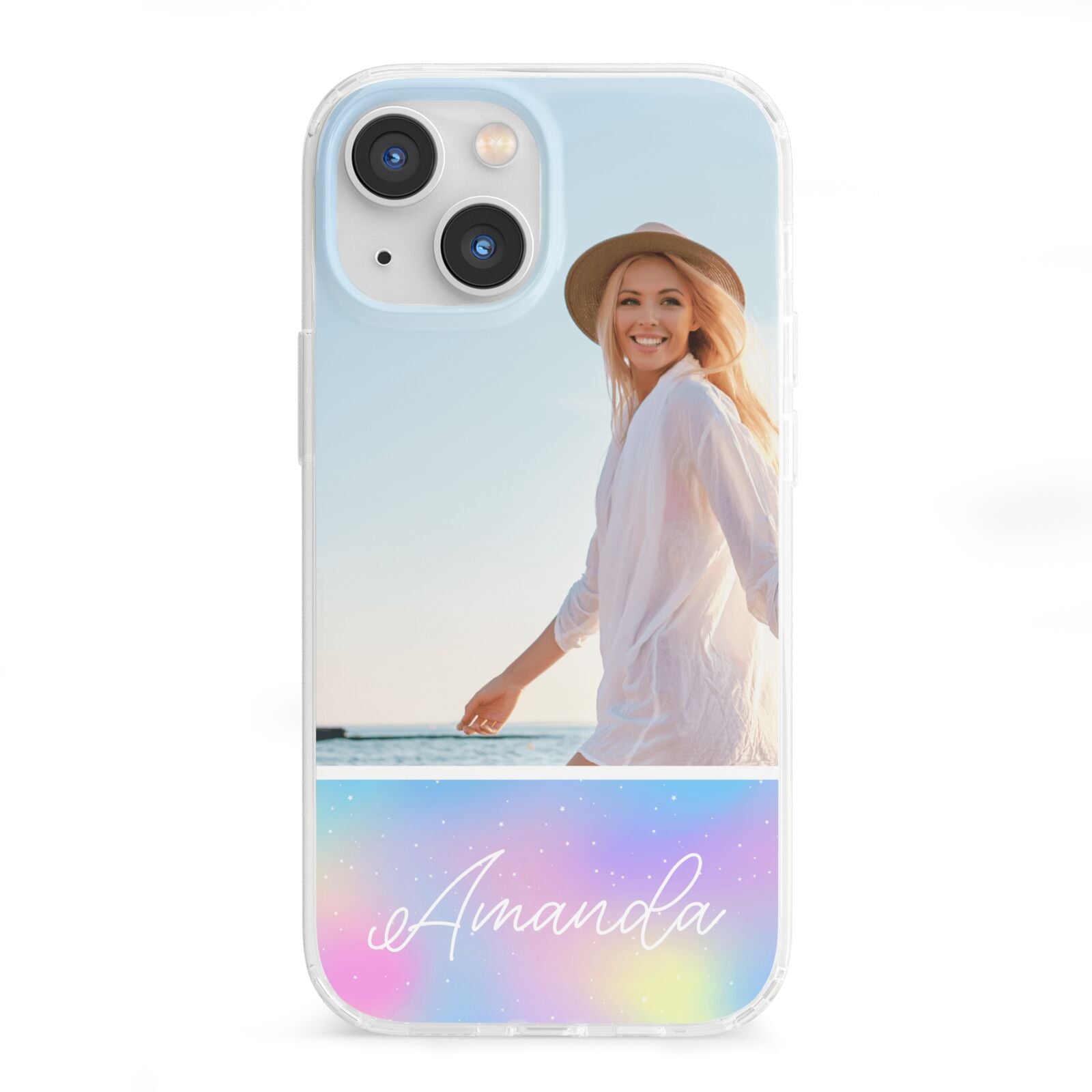 Personalised Unicorn Stars Photo iPhone 13 Mini Clear Bumper Case