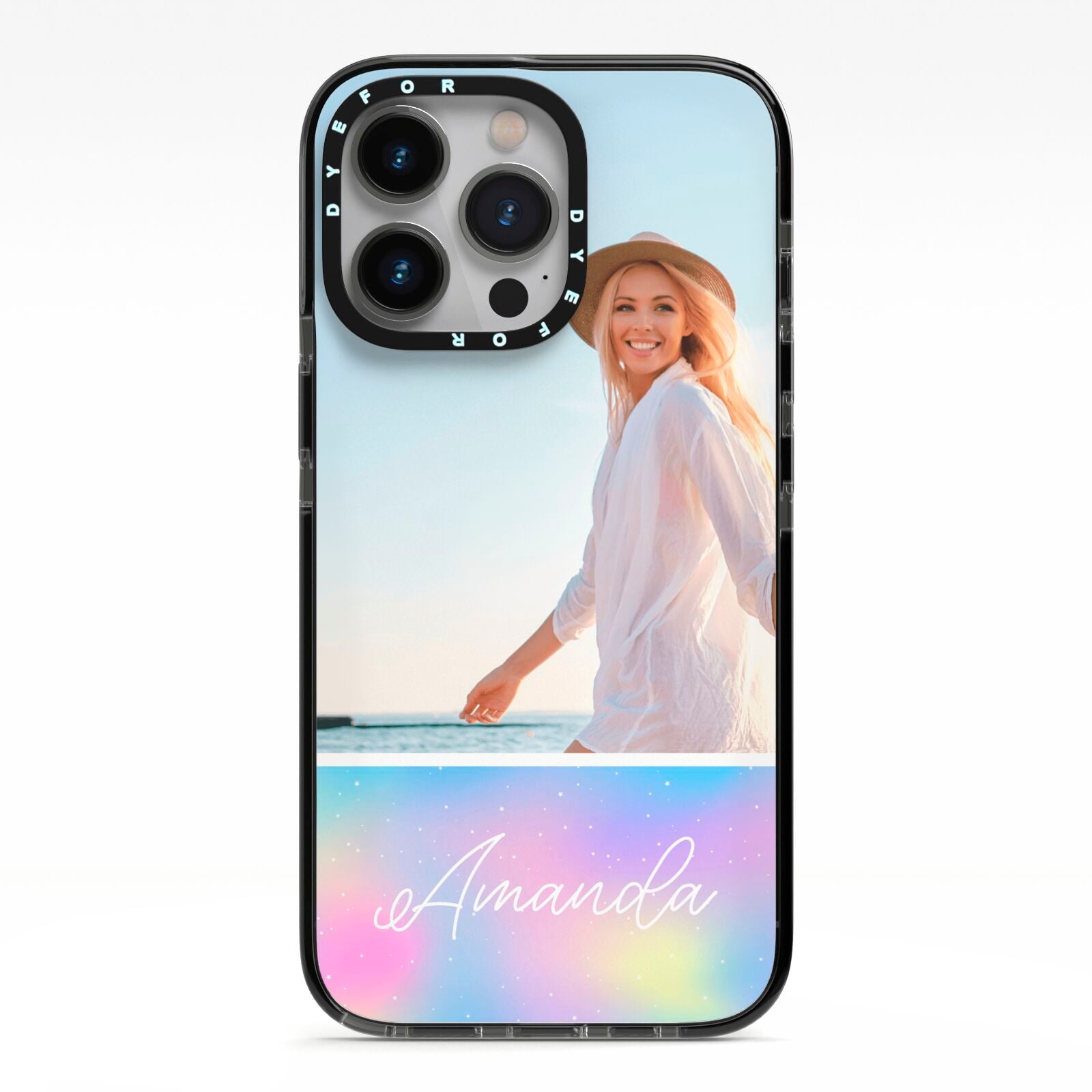 Personalised Unicorn Stars Photo iPhone 13 Pro Black Impact Case on Silver phone