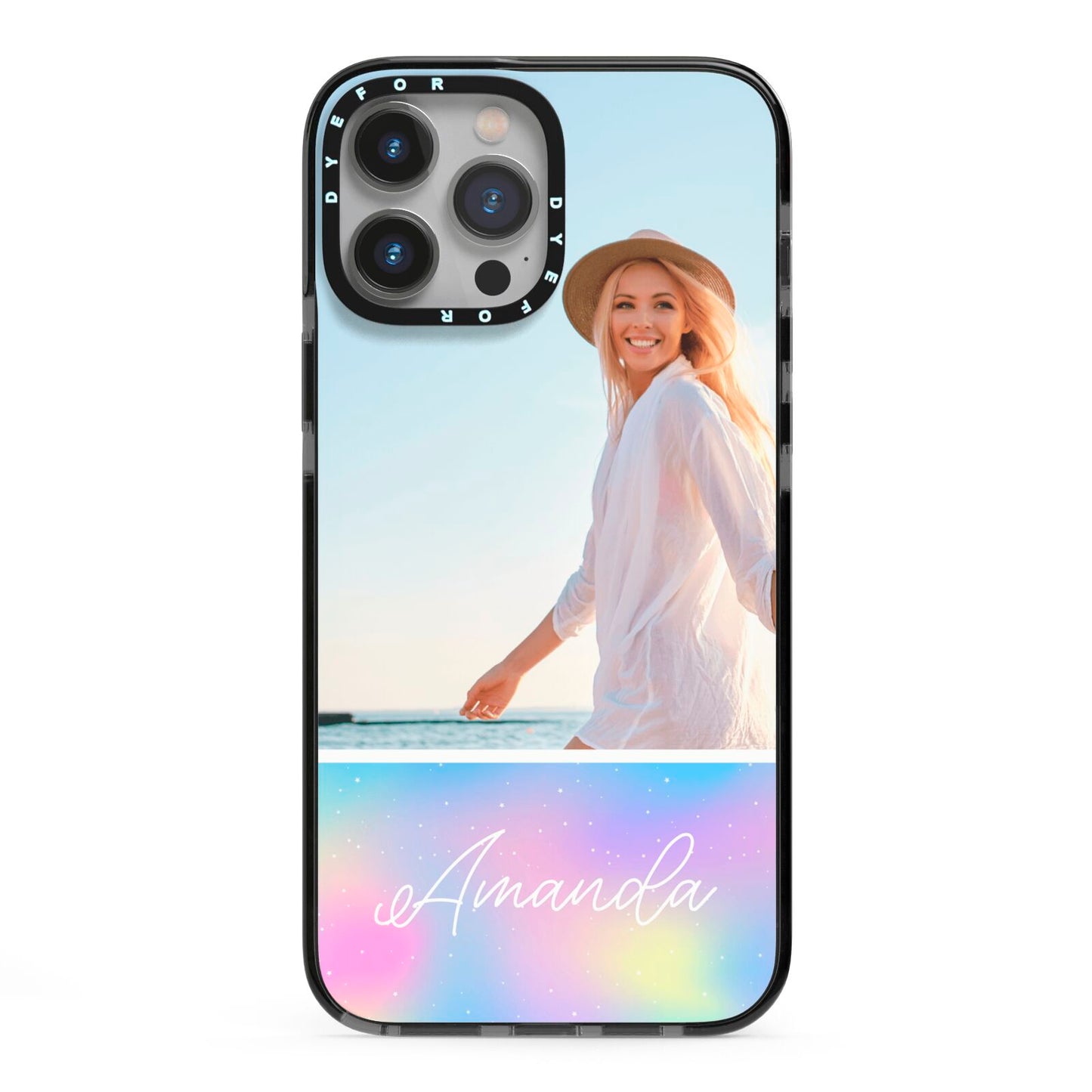 Personalised Unicorn Stars Photo iPhone 13 Pro Max Black Impact Case on Silver phone