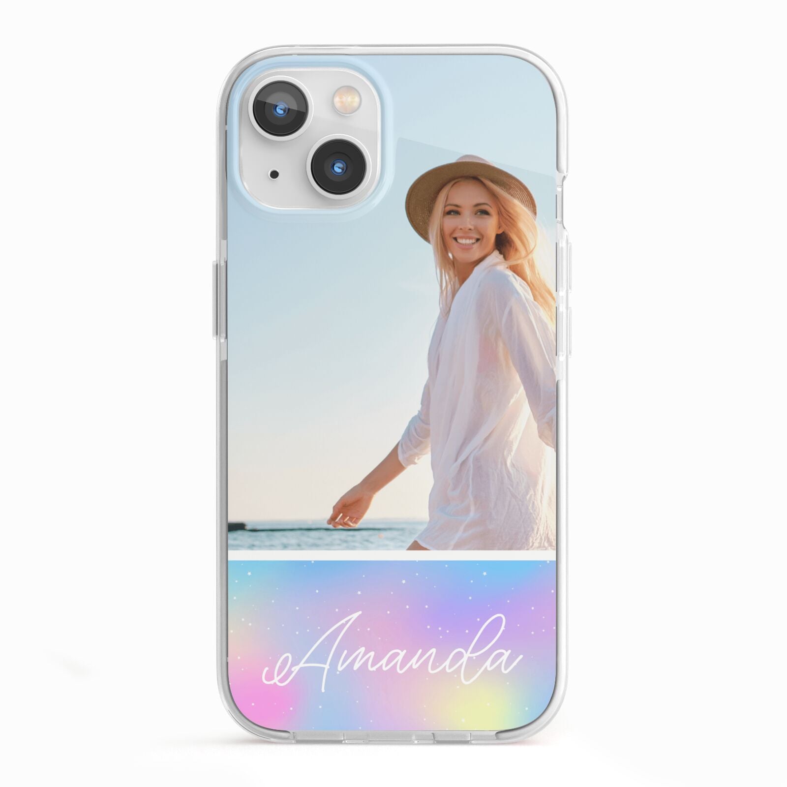 Personalised Unicorn Stars Photo iPhone 13 TPU Impact Case with White Edges