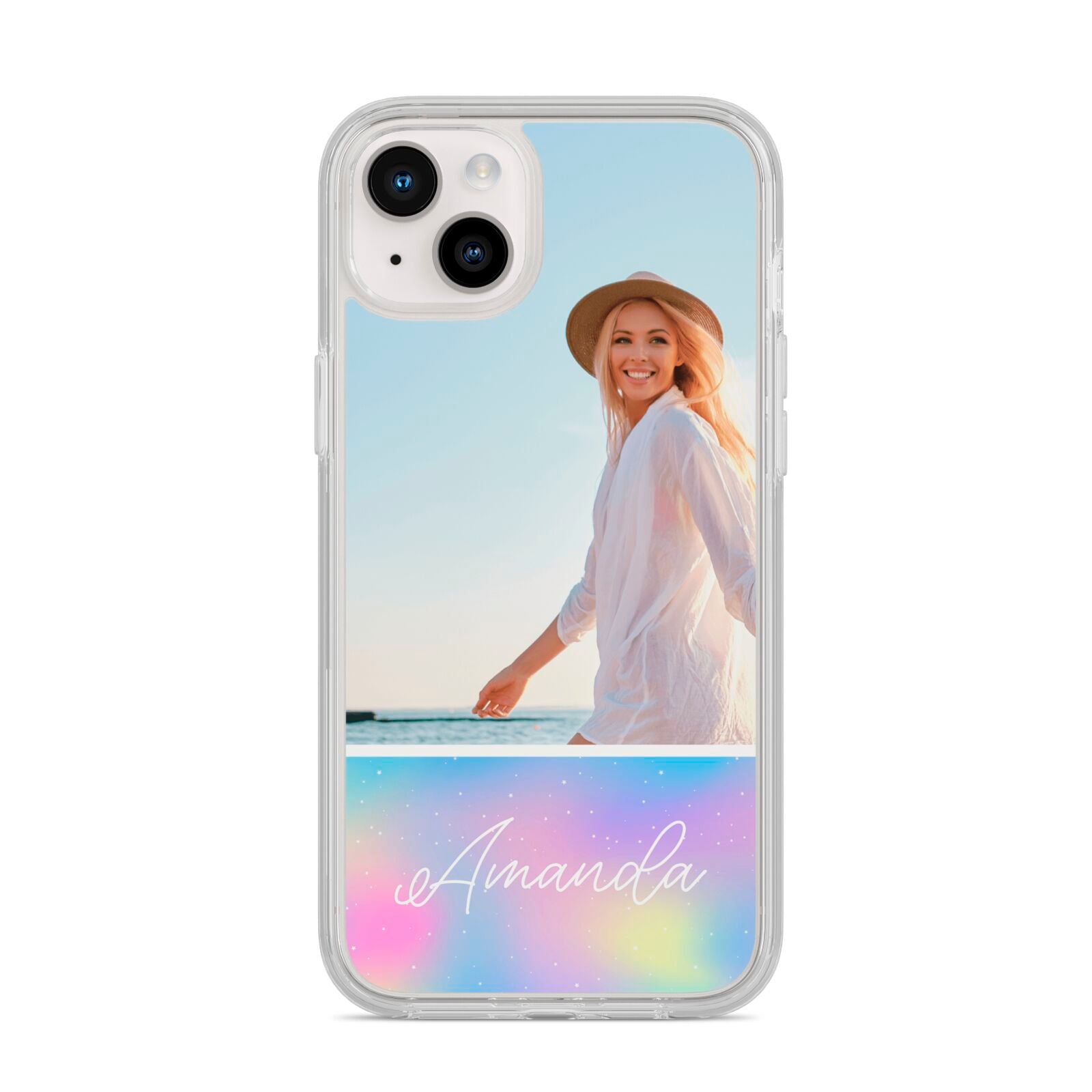 Personalised Unicorn Stars Photo iPhone 14 Plus Clear Tough Case Starlight