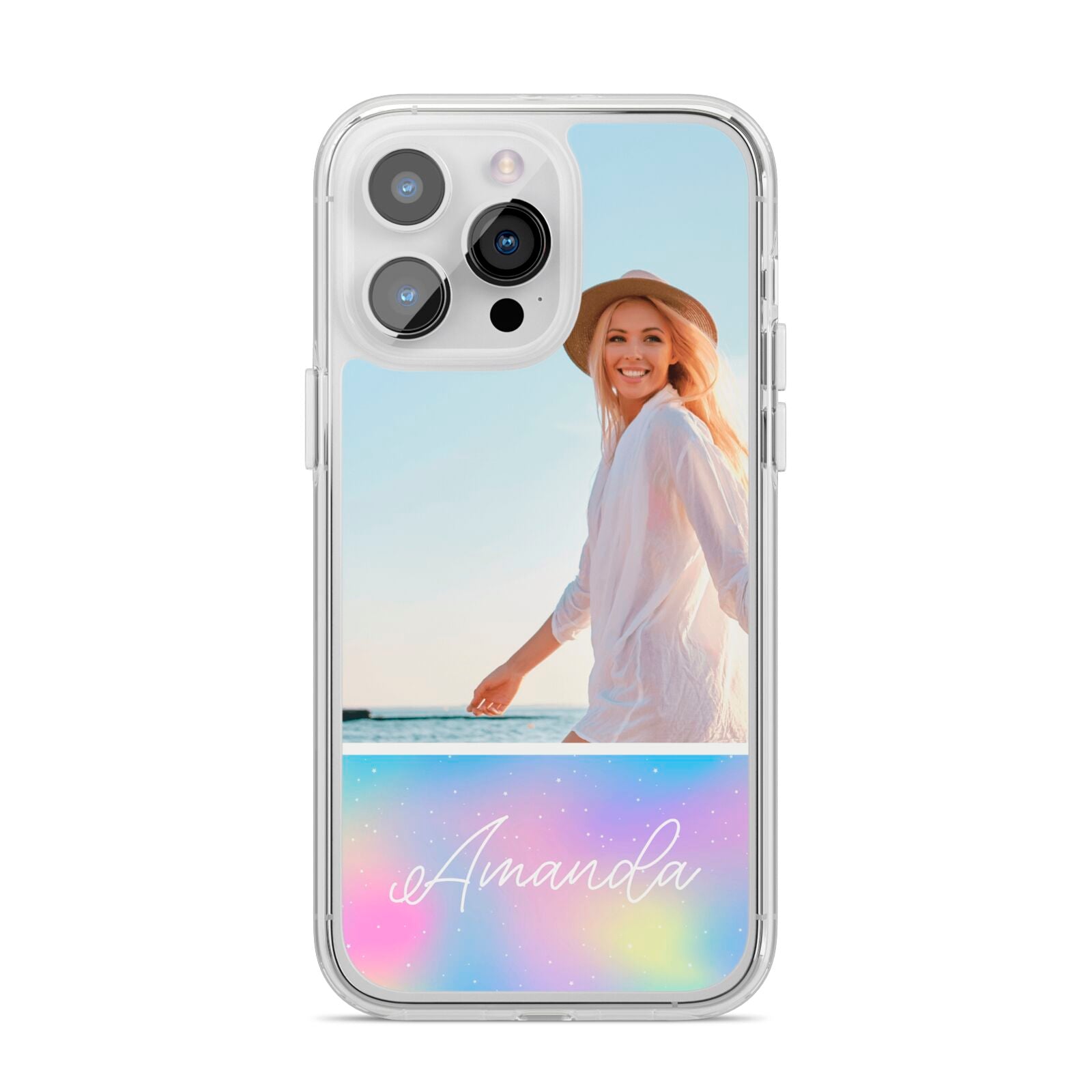 Personalised Unicorn Stars Photo iPhone 14 Pro Max Clear Tough Case Silver