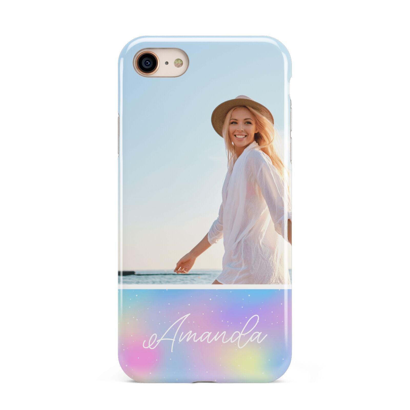 Personalised Unicorn Stars Photo iPhone 8 3D Tough Case on Gold Phone