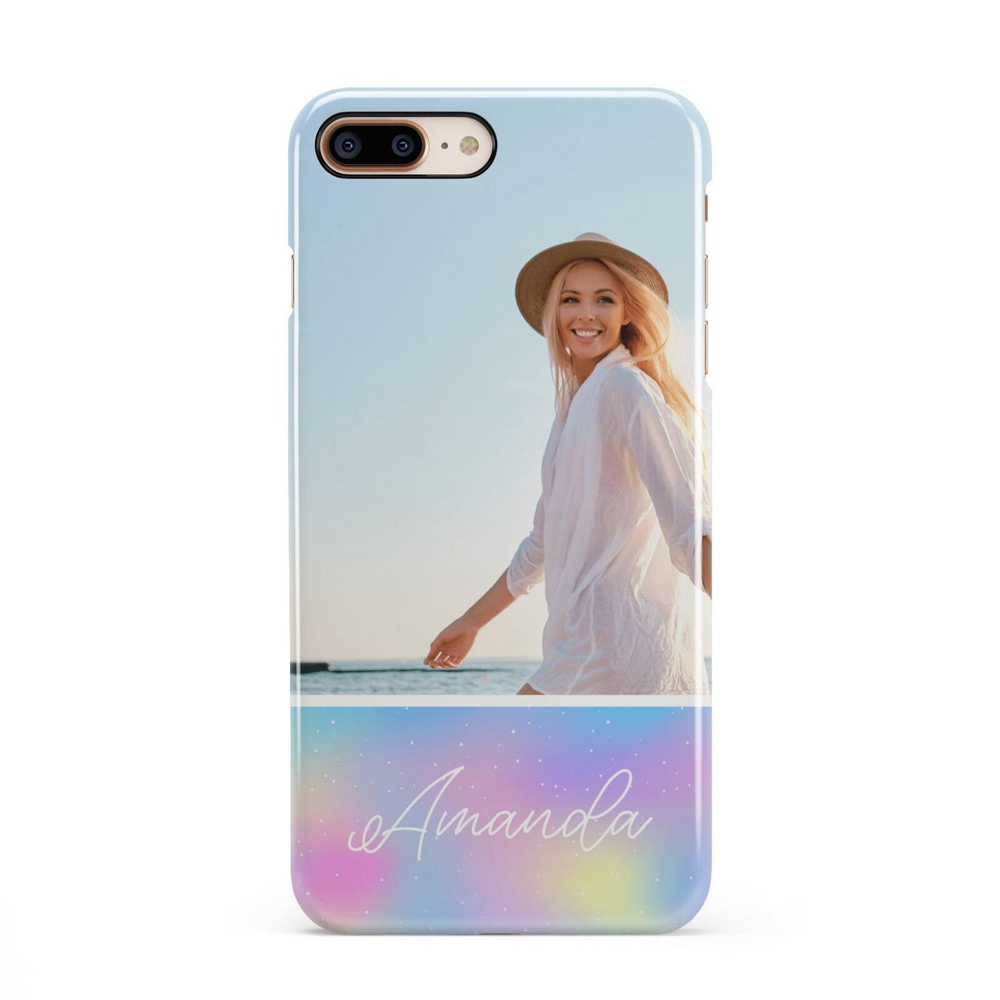 Personalised Unicorn Stars Photo iPhone 8 Plus 3D Snap Case on Gold Phone