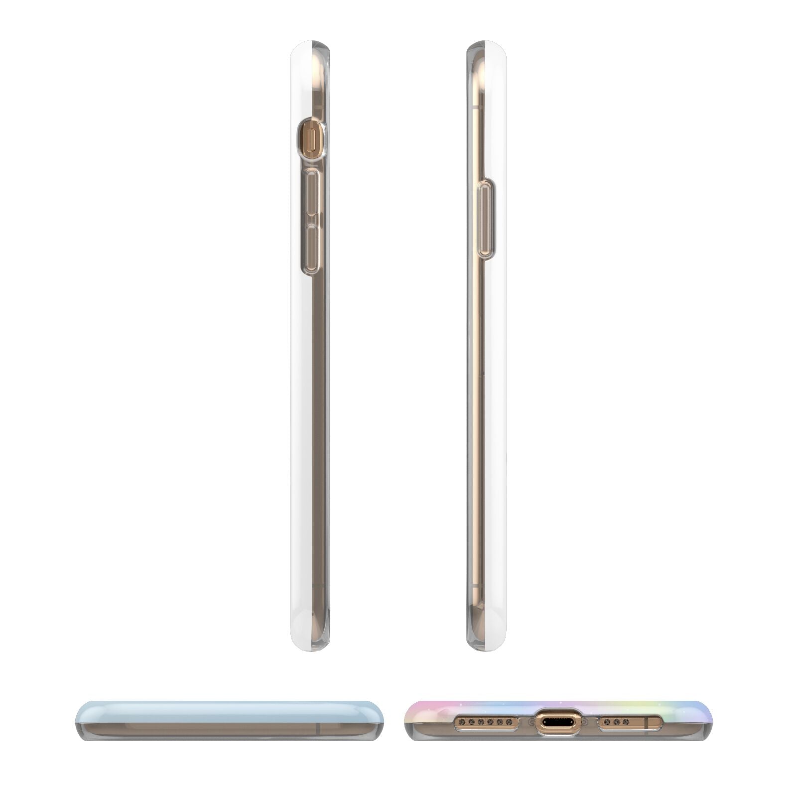 Personalised Unicorn Stars Photo iPhone XS 3D Tough Case in Gold Angled Images