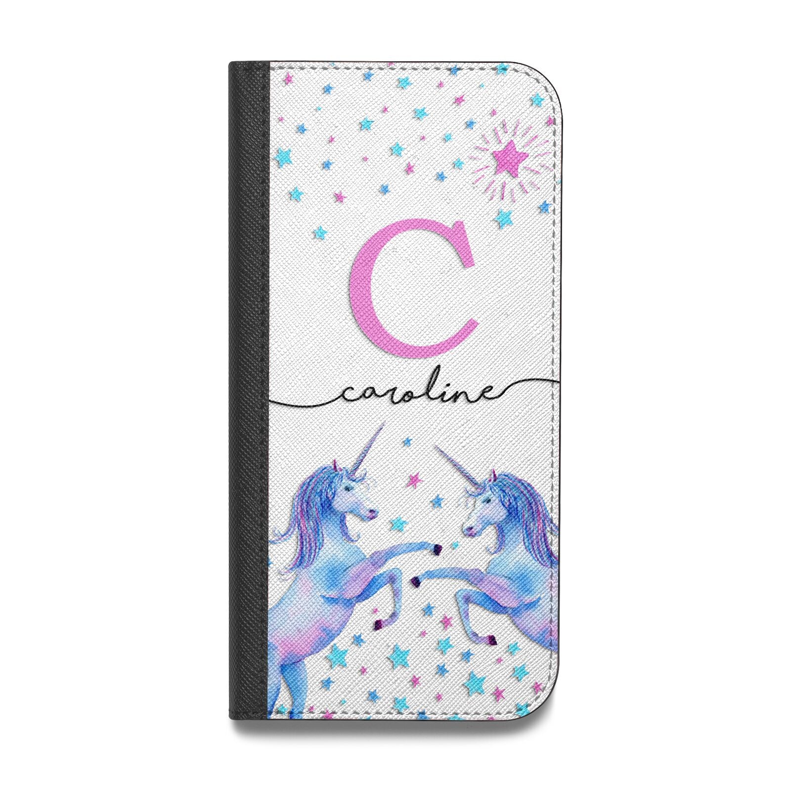 Personalised Unicorn Vegan Leather Flip iPhone Case