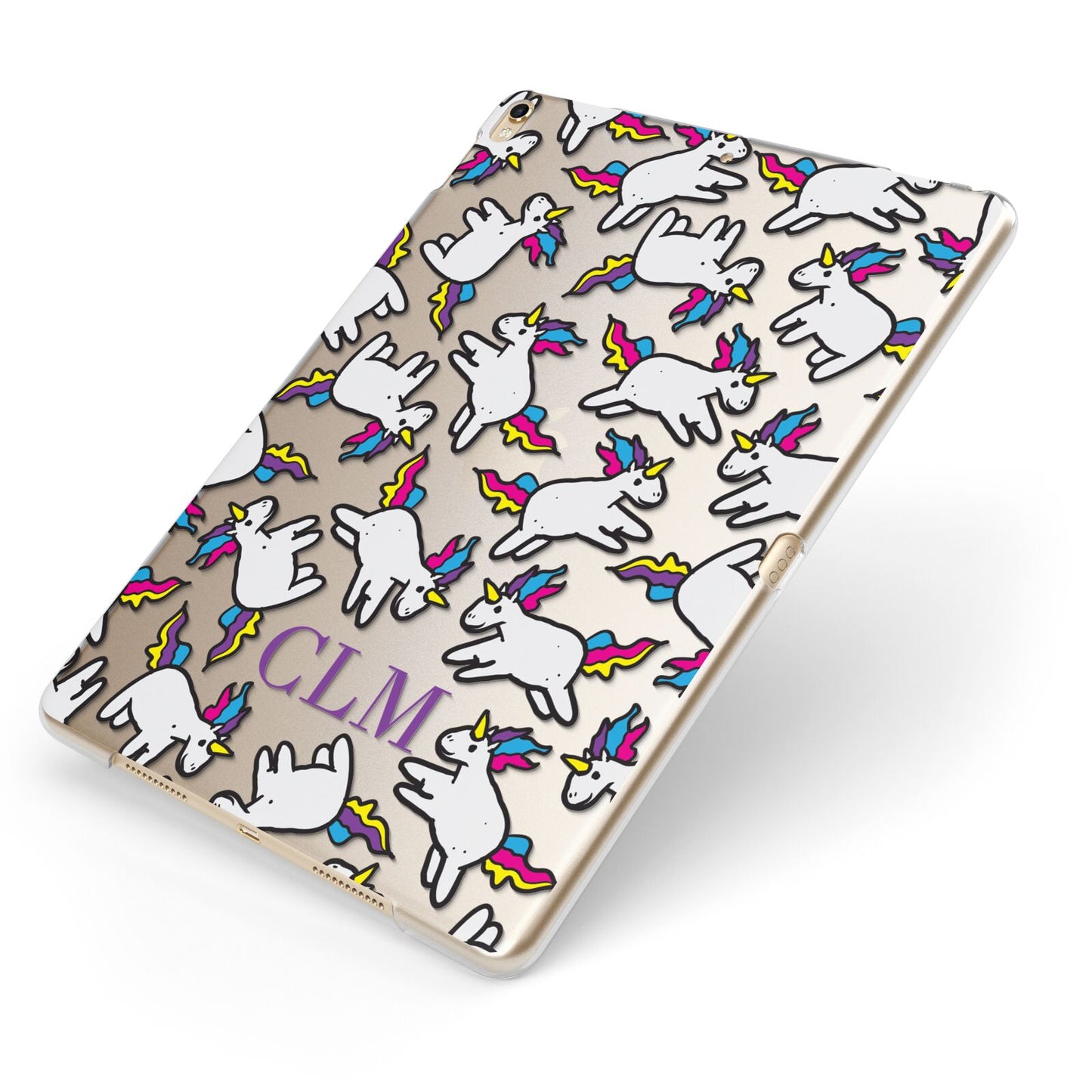 Personalised Unicorn With Initials Apple iPad Case on Gold iPad Side View