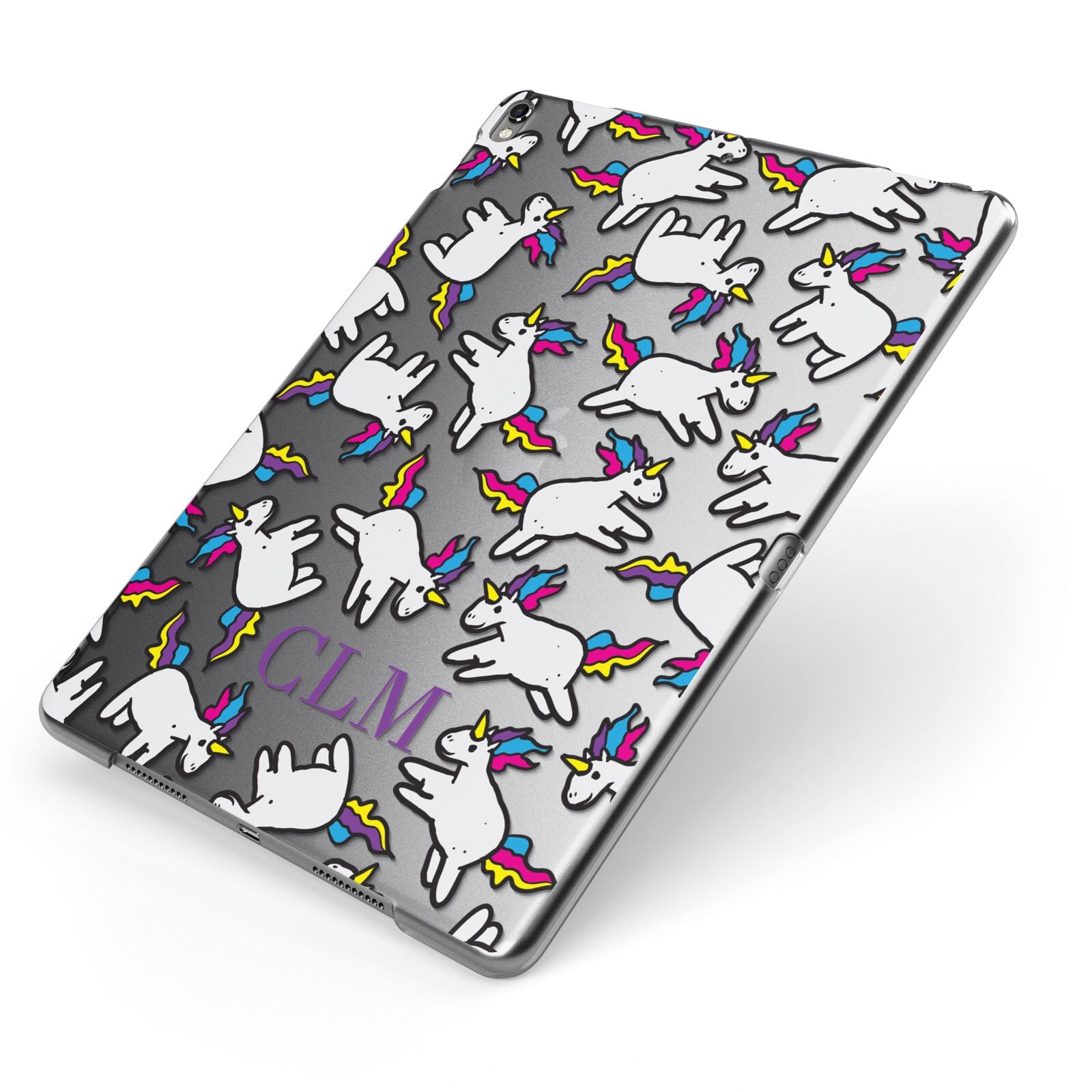 Personalised Unicorn With Initials Apple iPad Case on Grey iPad Side View