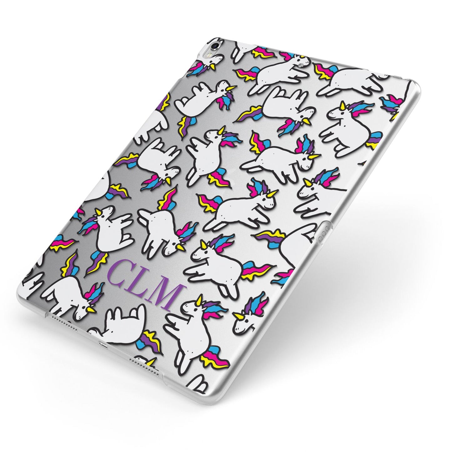 Personalised Unicorn With Initials Apple iPad Case on Silver iPad Side View