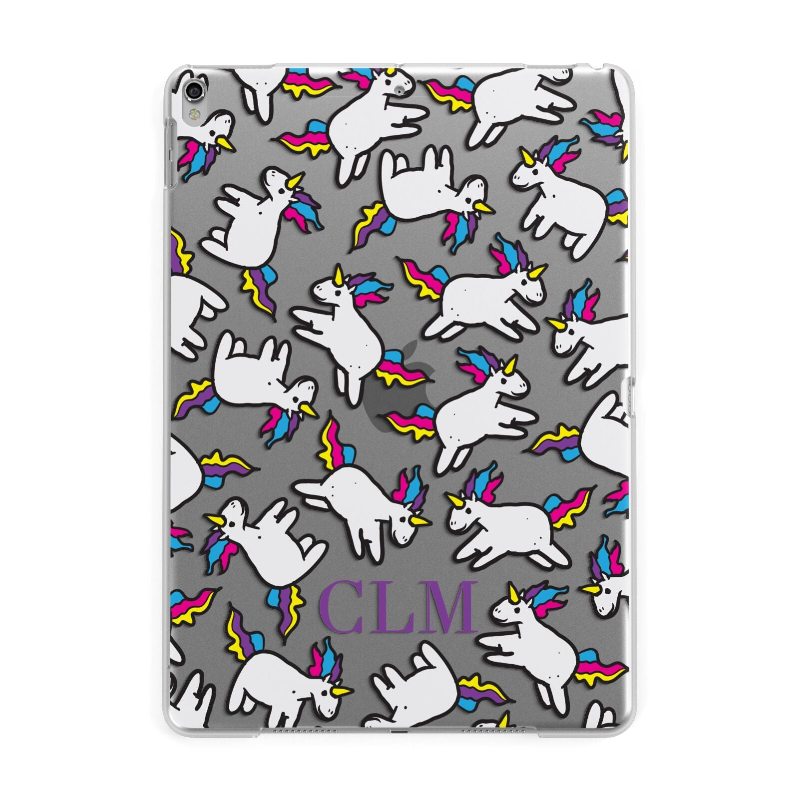 Personalised Unicorn With Initials Apple iPad Silver Case