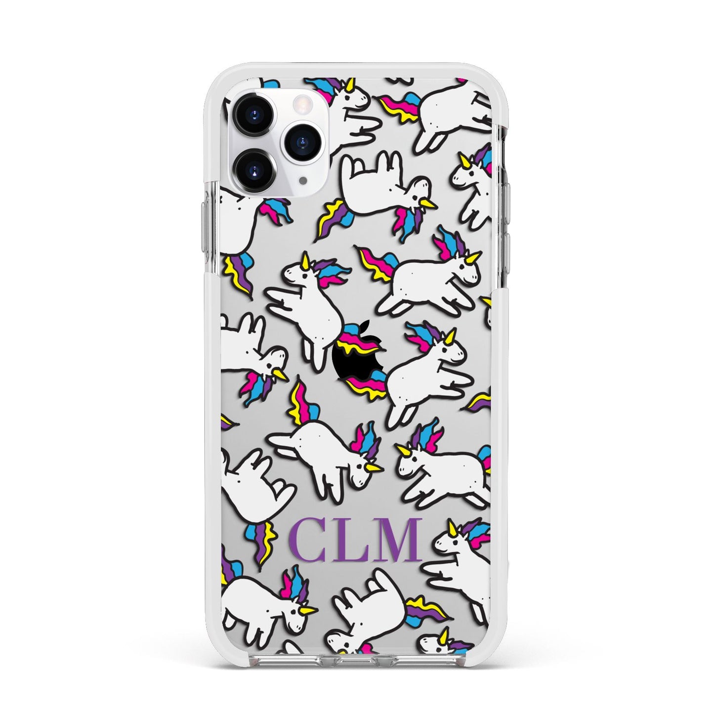 Personalised Unicorn With Initials Apple iPhone 11 Pro Max in Silver with White Impact Case