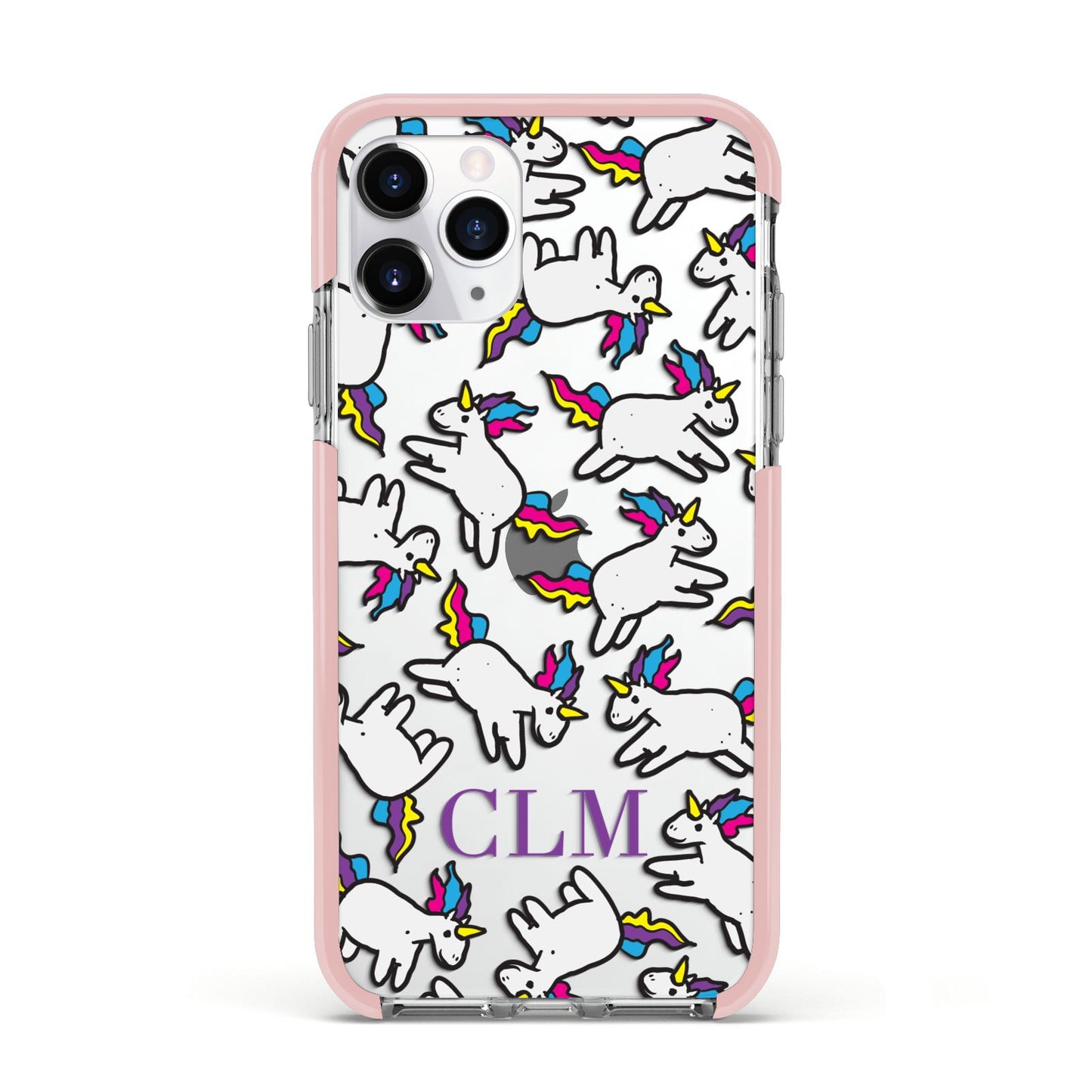 Personalised Unicorn With Initials Apple iPhone 11 Pro in Silver with Pink Impact Case