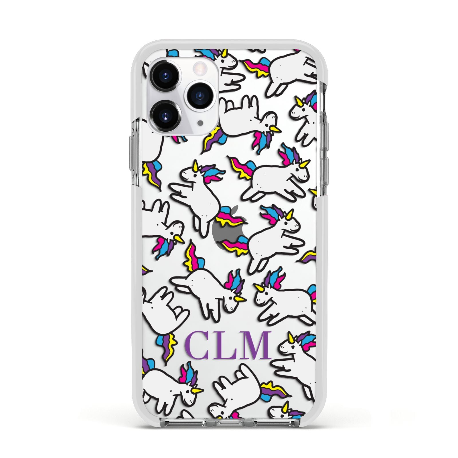 Personalised Unicorn With Initials Apple iPhone 11 Pro in Silver with White Impact Case