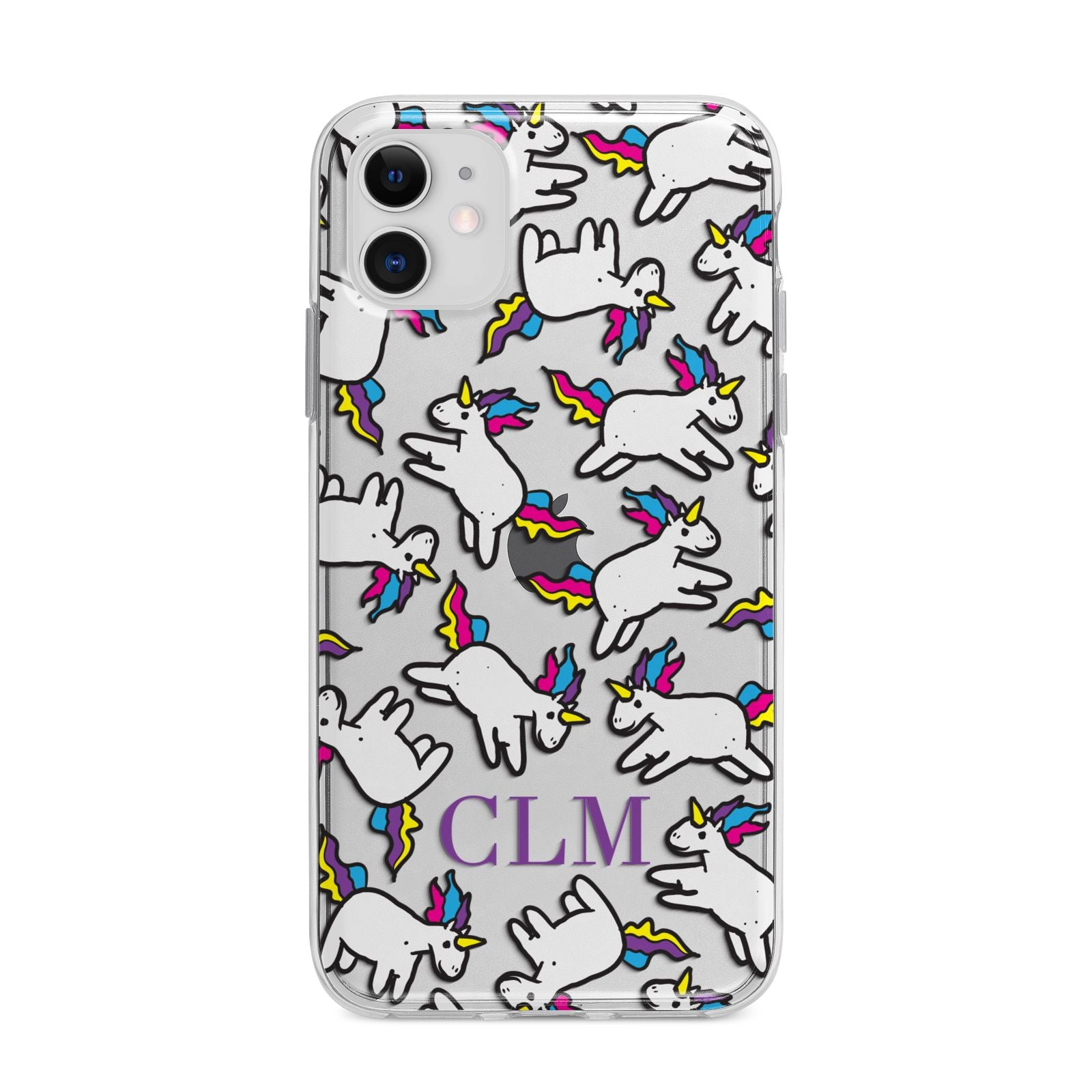 Personalised Unicorn With Initials Apple iPhone 11 in White with Bumper Case