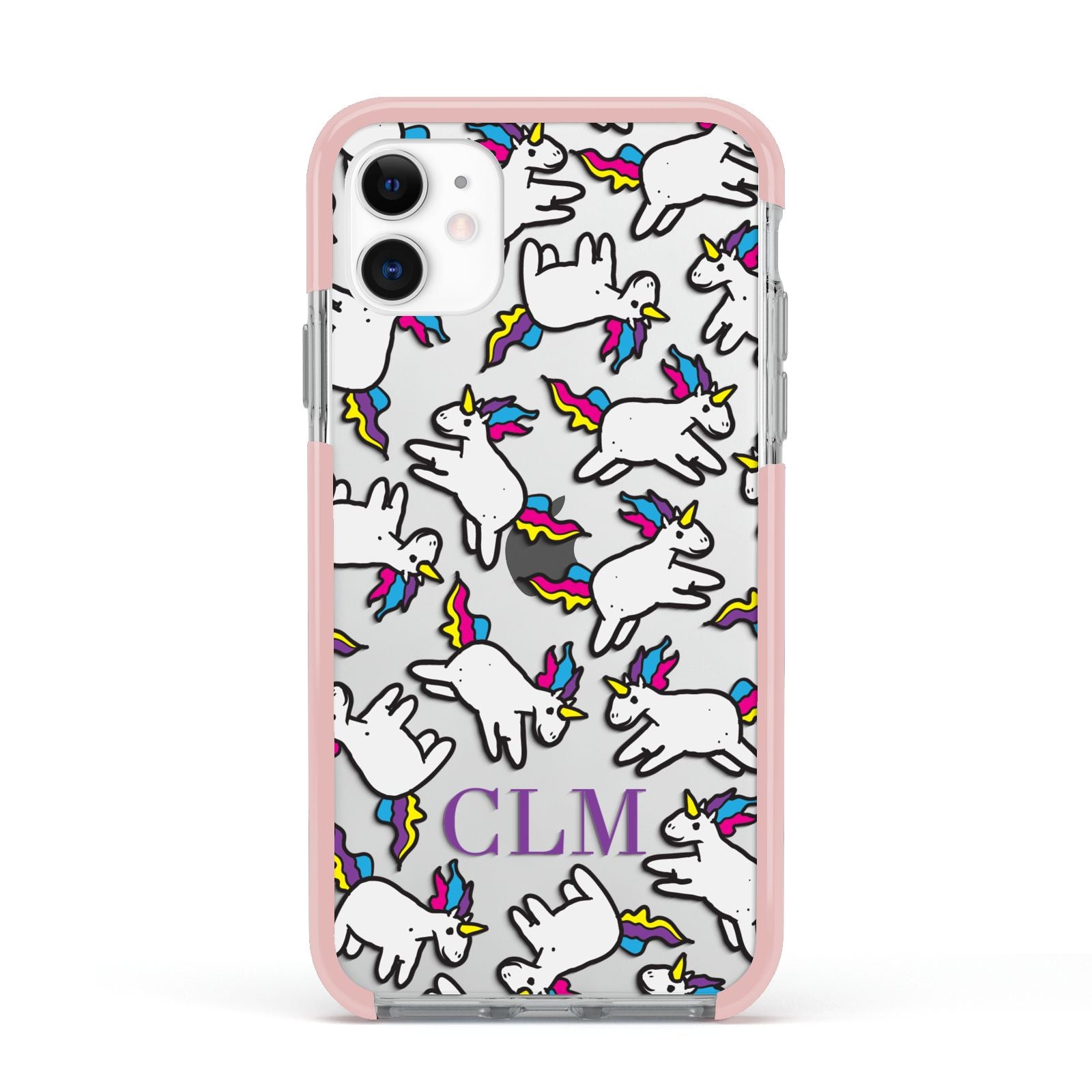 Personalised Unicorn With Initials Apple iPhone 11 in White with Pink Impact Case