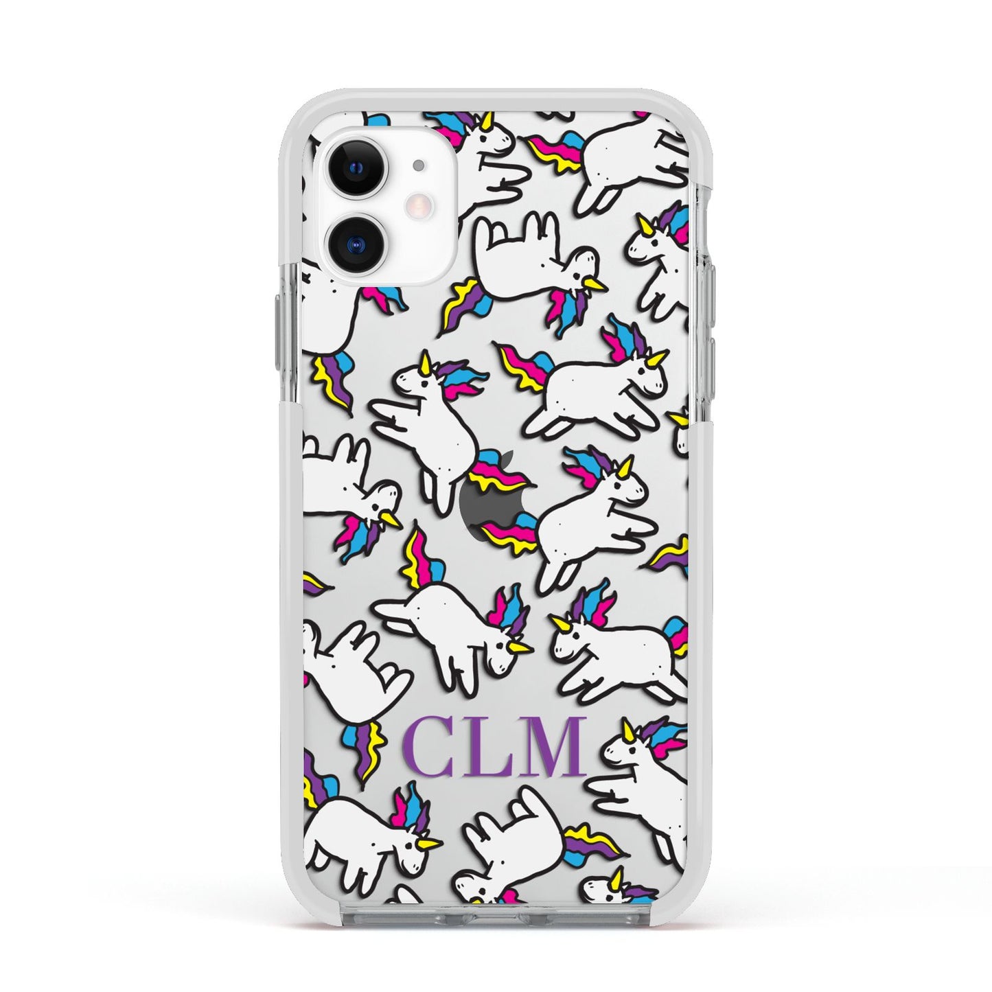 Personalised Unicorn With Initials Apple iPhone 11 in White with White Impact Case