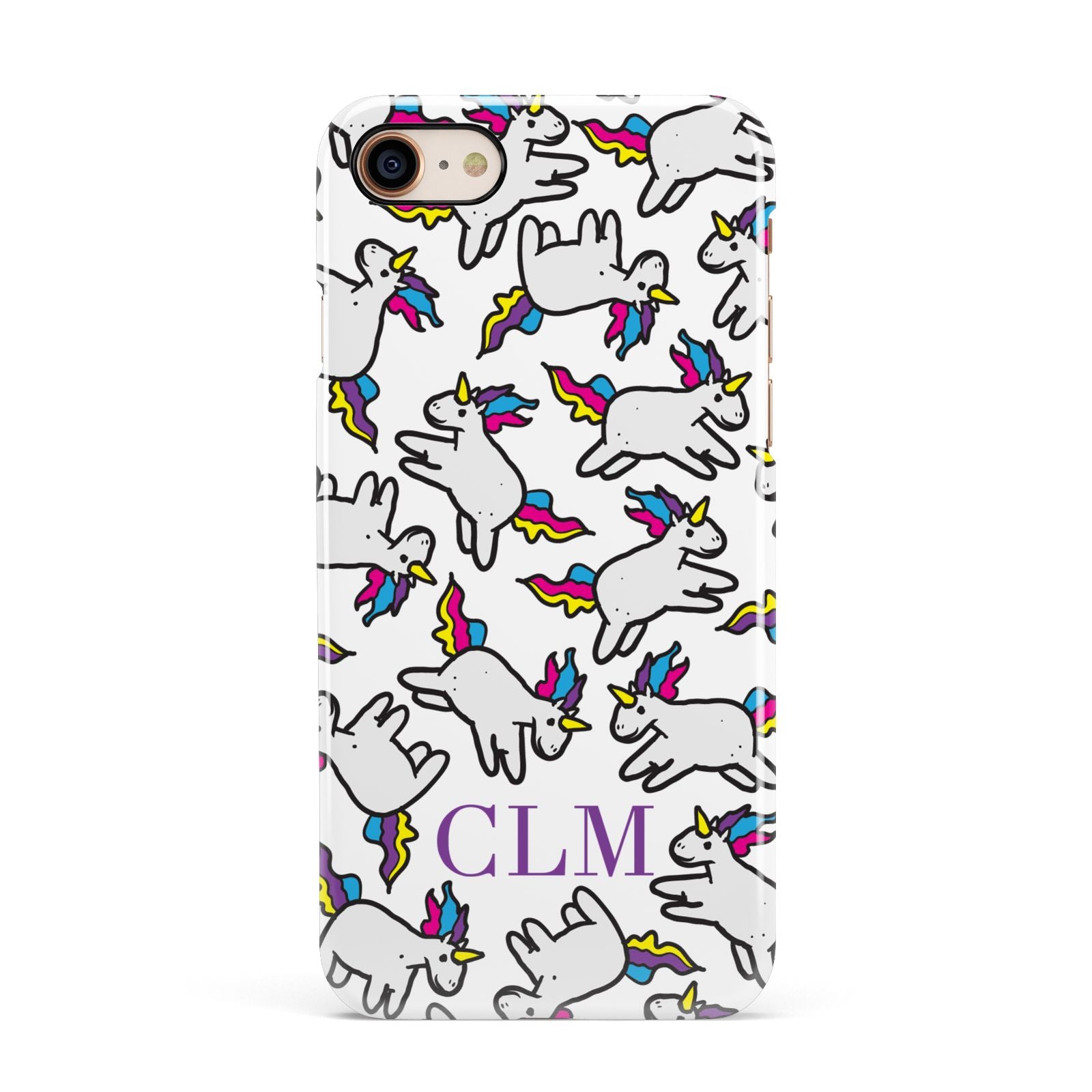 Personalised Unicorn With Initials Apple iPhone 7 8 3D Snap Case