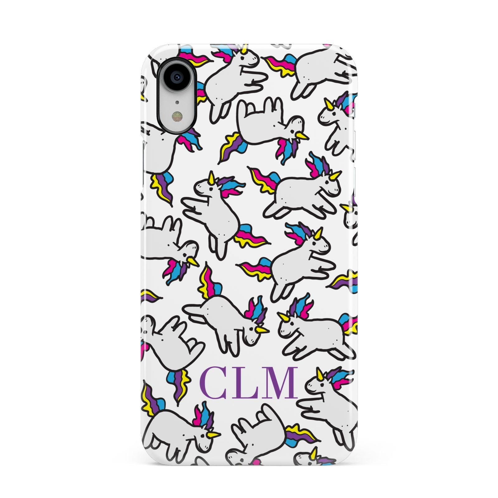 Personalised Unicorn With Initials Apple iPhone XR White 3D Snap Case
