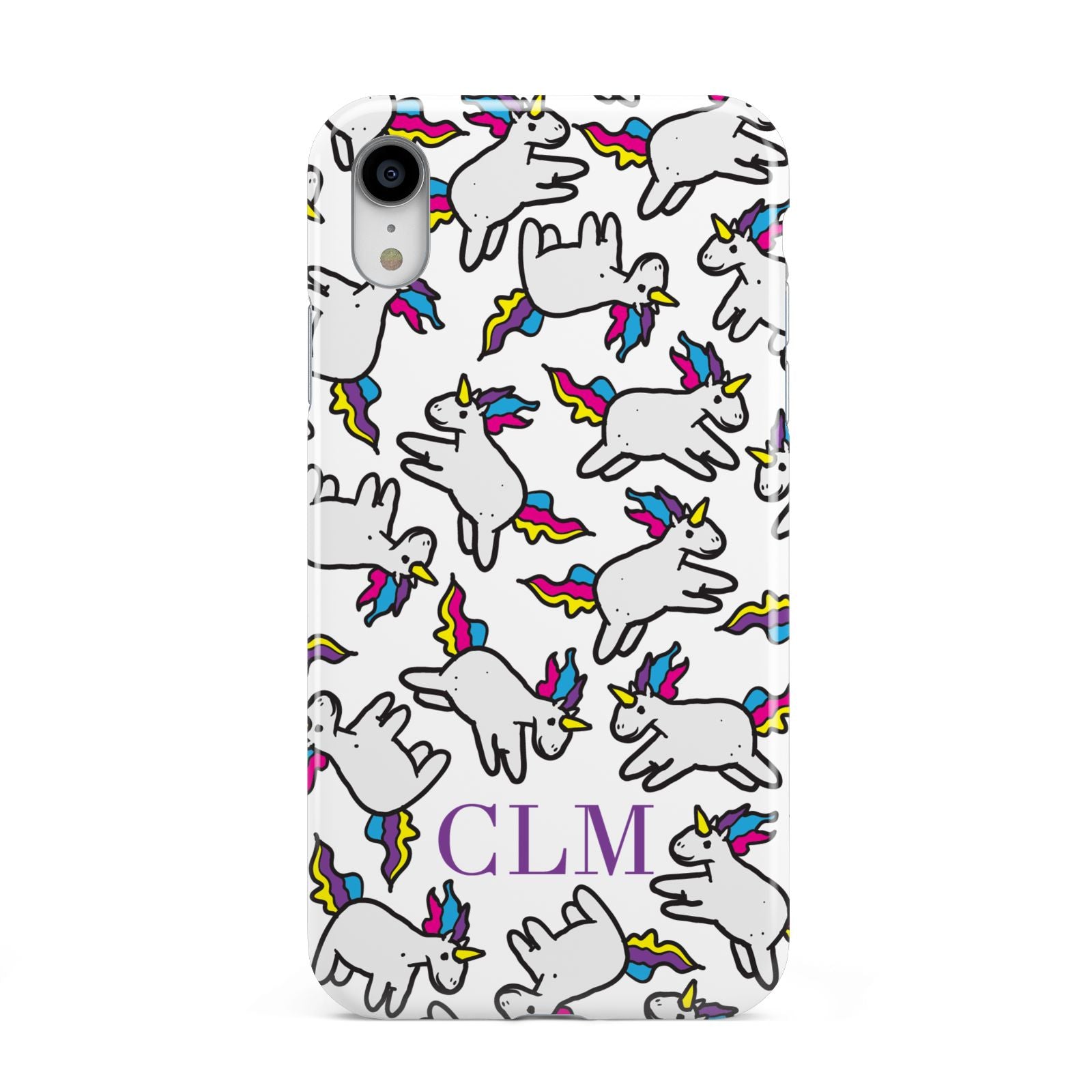 Personalised Unicorn With Initials Apple iPhone XR White 3D Tough Case