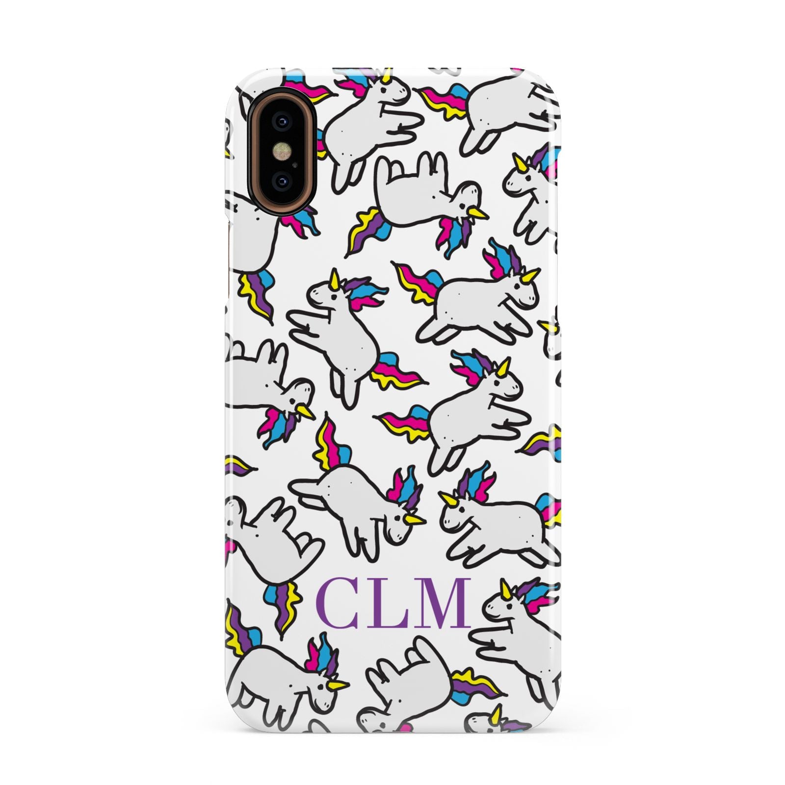 Personalised Unicorn With Initials Apple iPhone XS 3D Snap Case