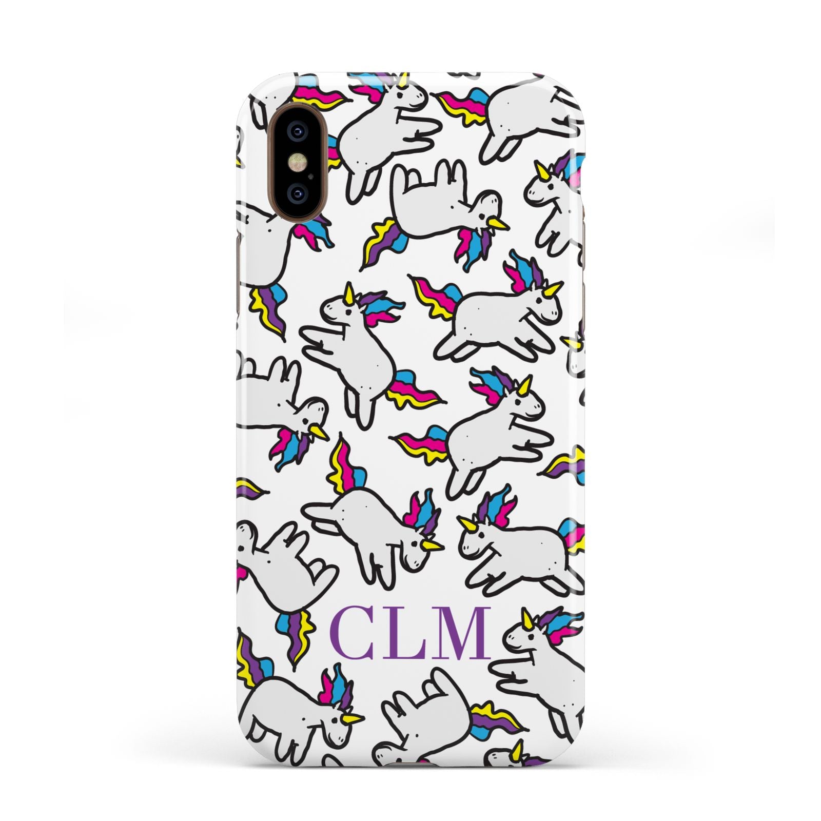 Personalised Unicorn With Initials Apple iPhone XS 3D Tough