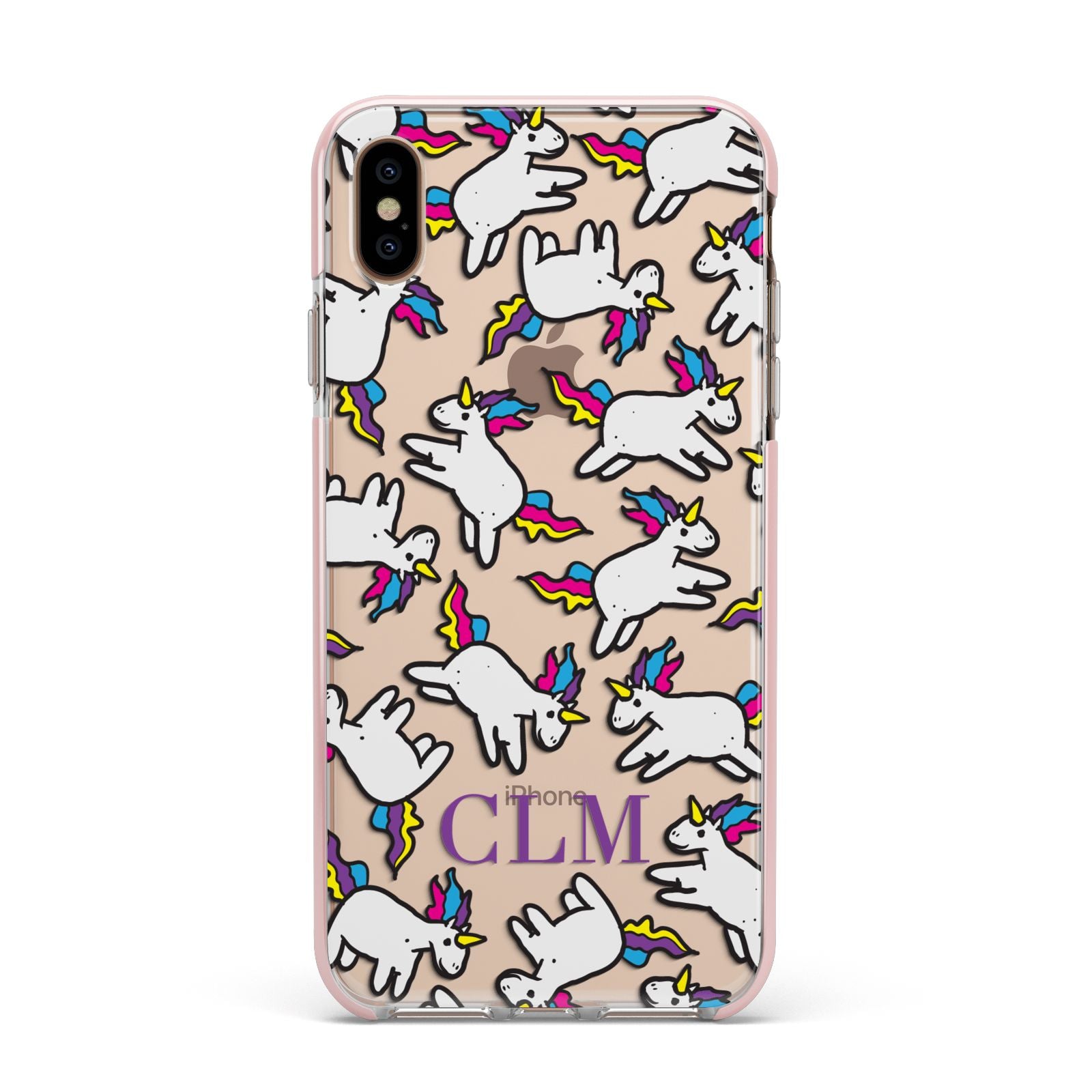 Personalised Unicorn With Initials Apple iPhone Xs Max Impact Case Pink Edge on Gold Phone
