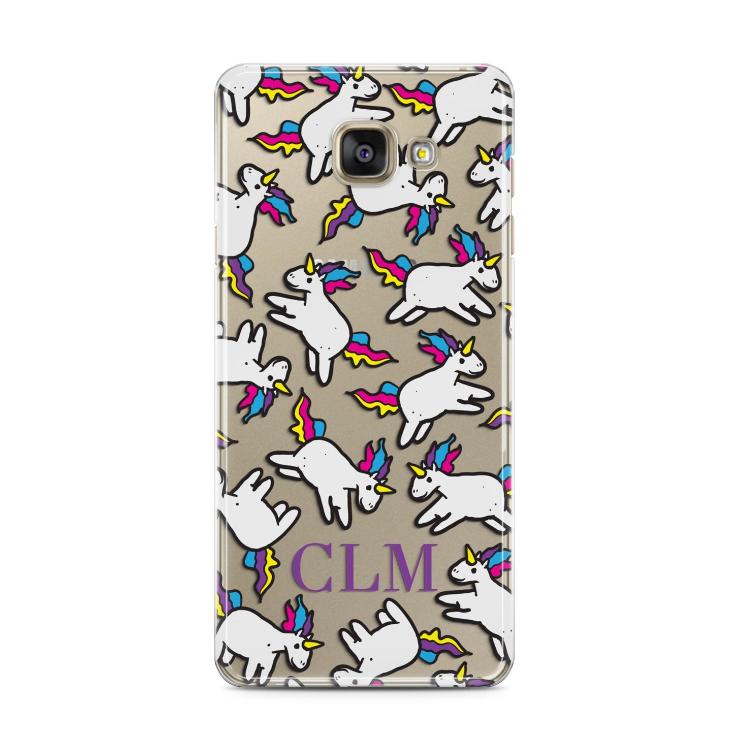 Personalised Unicorn With Initials Samsung Galaxy A3 2016 Case on gold phone