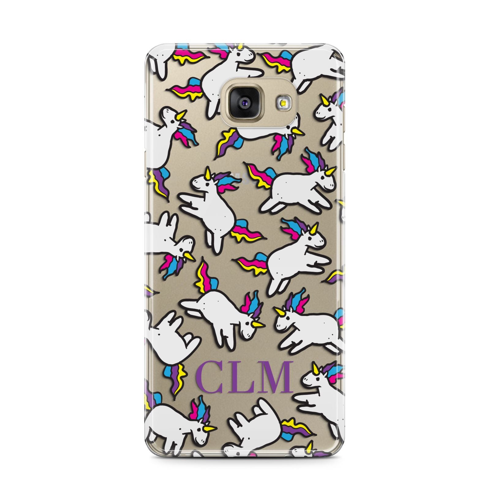 Personalised Unicorn With Initials Samsung Galaxy A7 2016 Case on gold phone