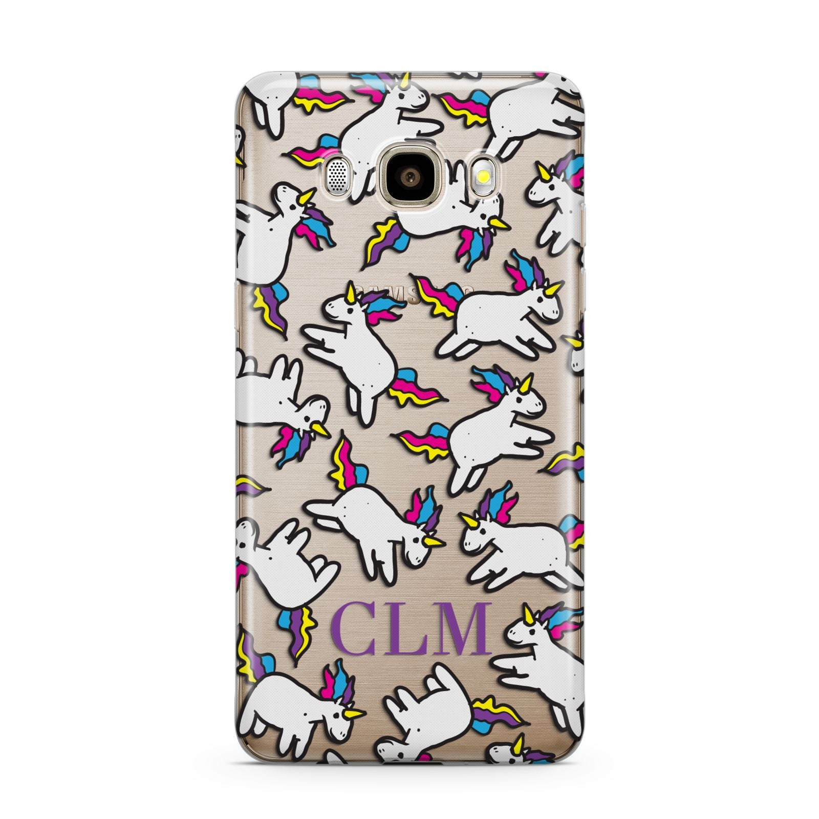 Personalised Unicorn With Initials Samsung Galaxy J7 2016 Case on gold phone