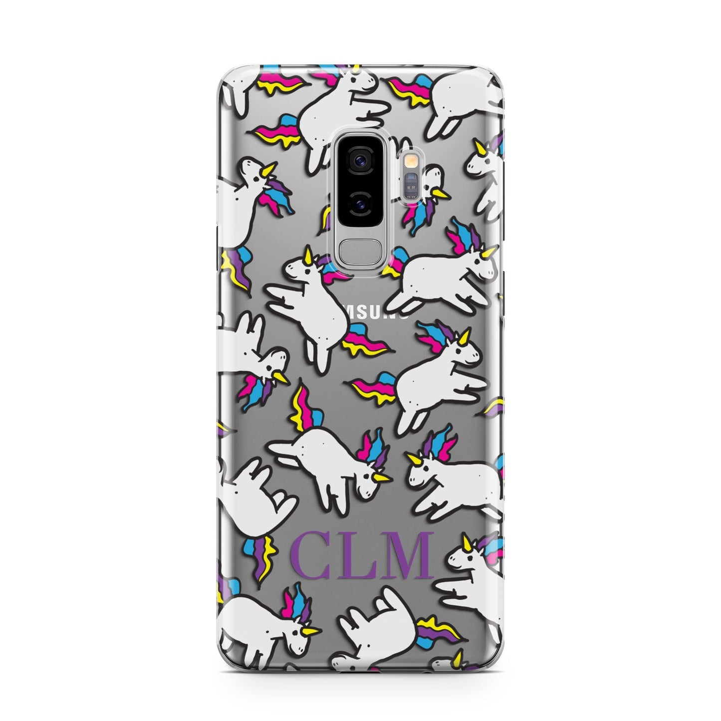 Personalised Unicorn With Initials Samsung Galaxy S9 Plus Case on Silver phone
